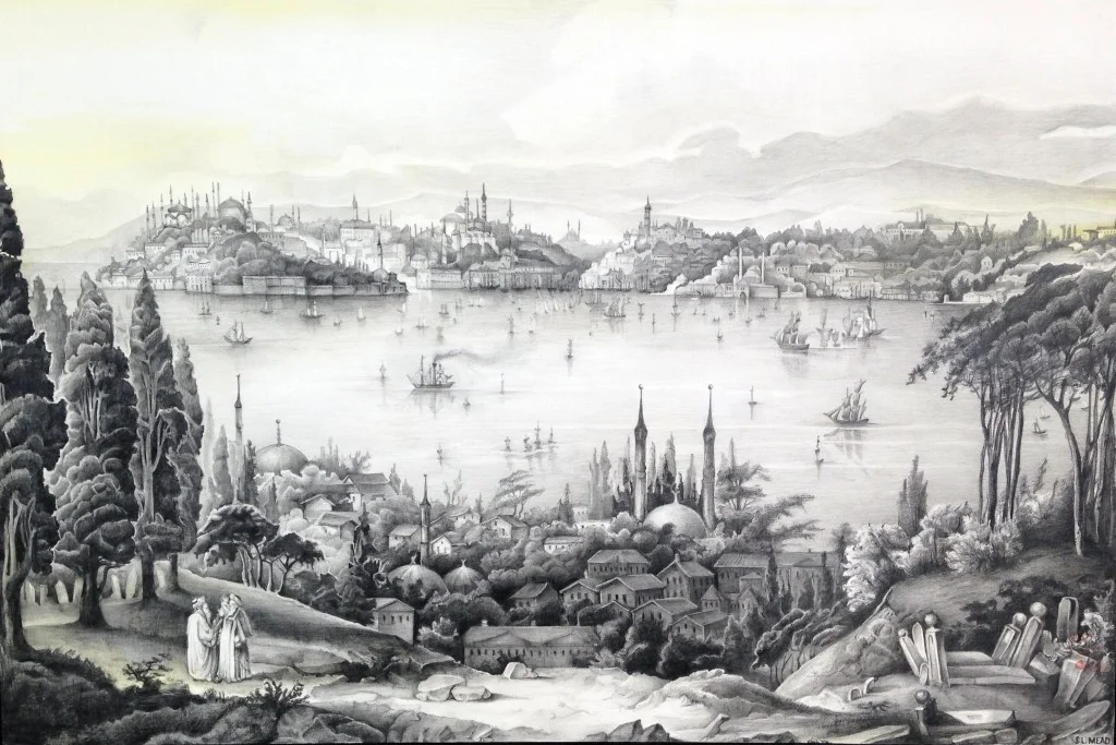 "Pierre Loti Hill", Watercolor and graphite on artist’s board, framed. 40" x 60", 2014.