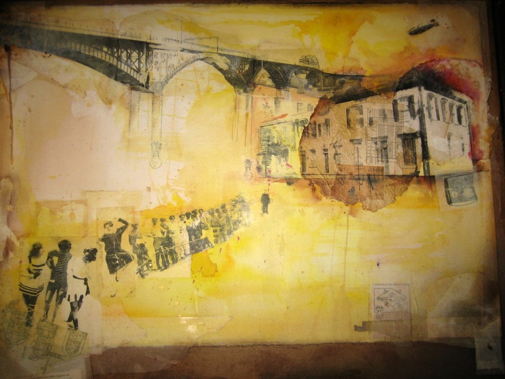 "Bridge Jump", 30" x 40", Collage on Arches, mounted and framed, 2011.
