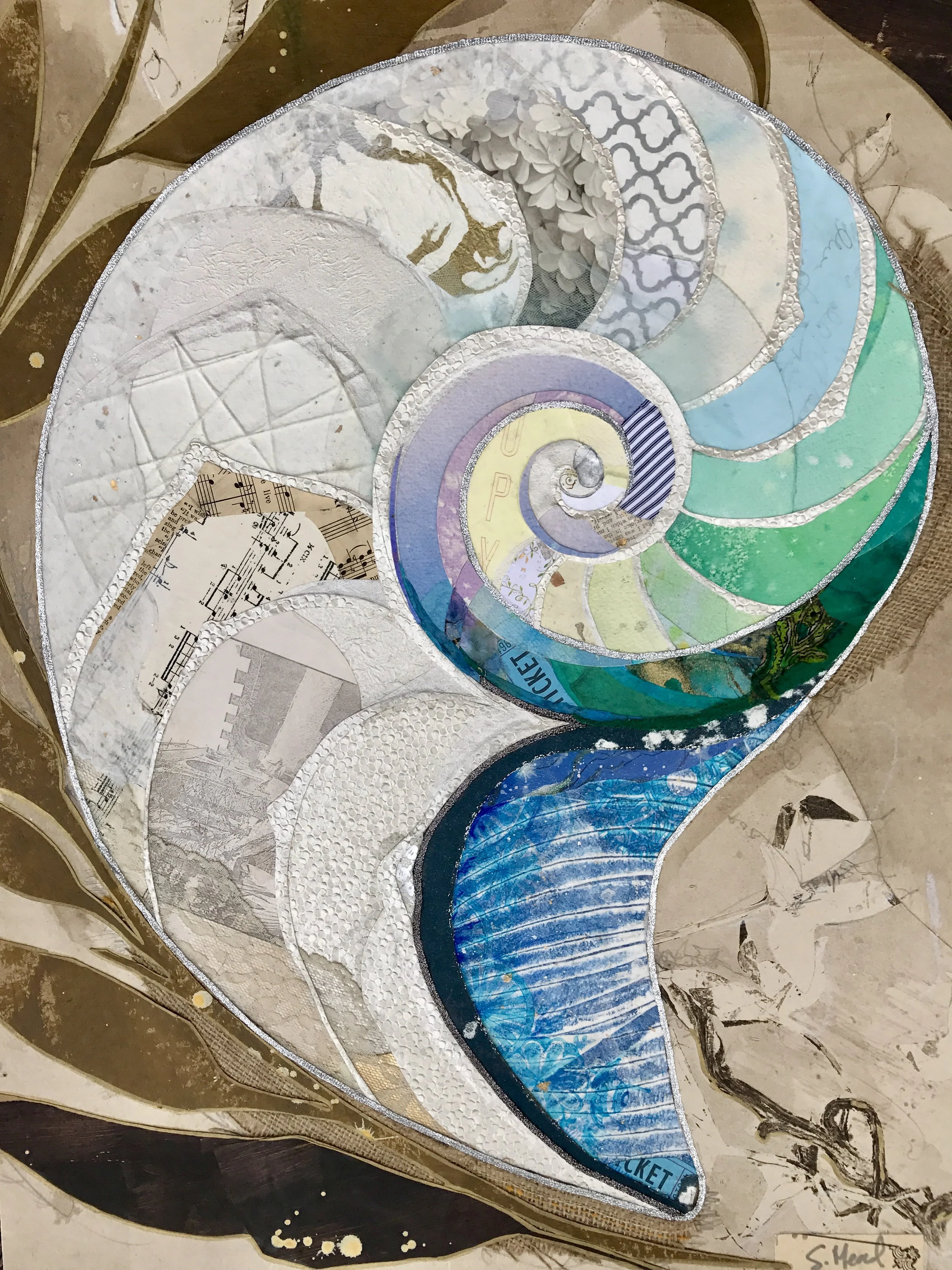 "Sea Spiral", Mixed Media, 18" x 24", 2016.