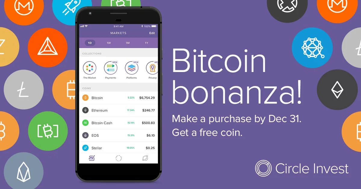 Social graphic for Circle’s “Bitcoin bonanza” promotion, featuring my library of crypto asset icons
