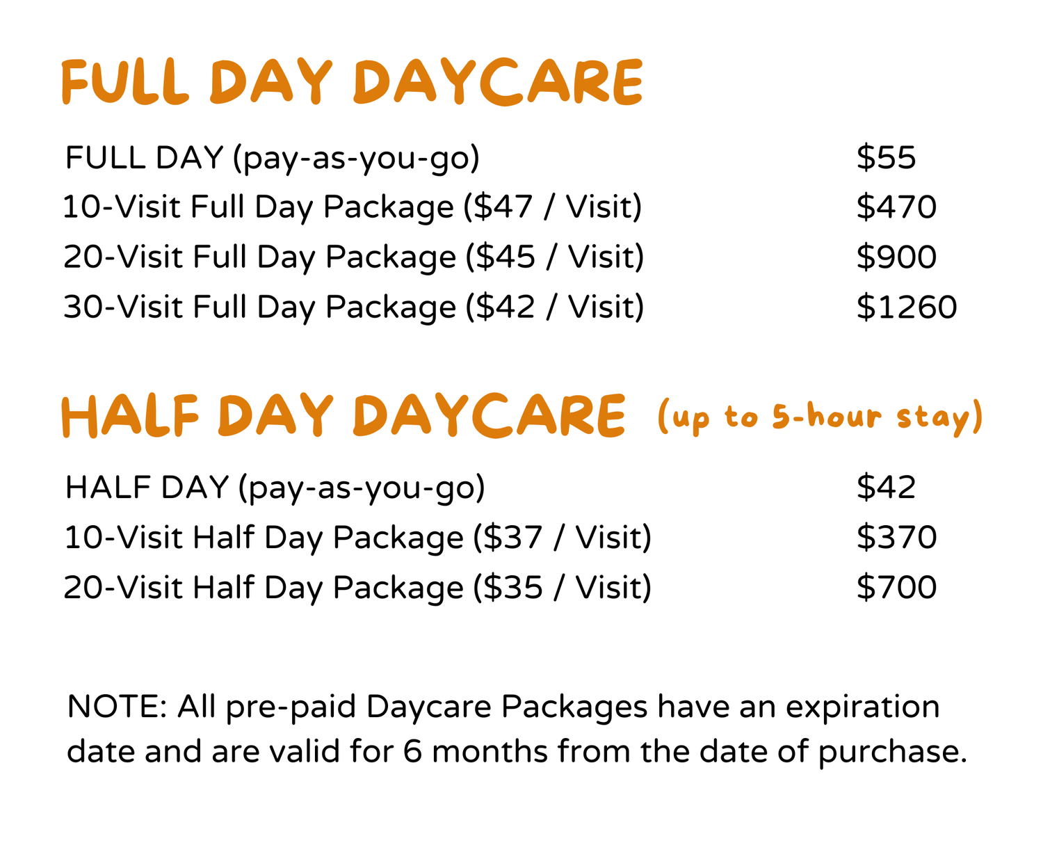 Daycare Rates — Woofur Holistic Pet Care Centre