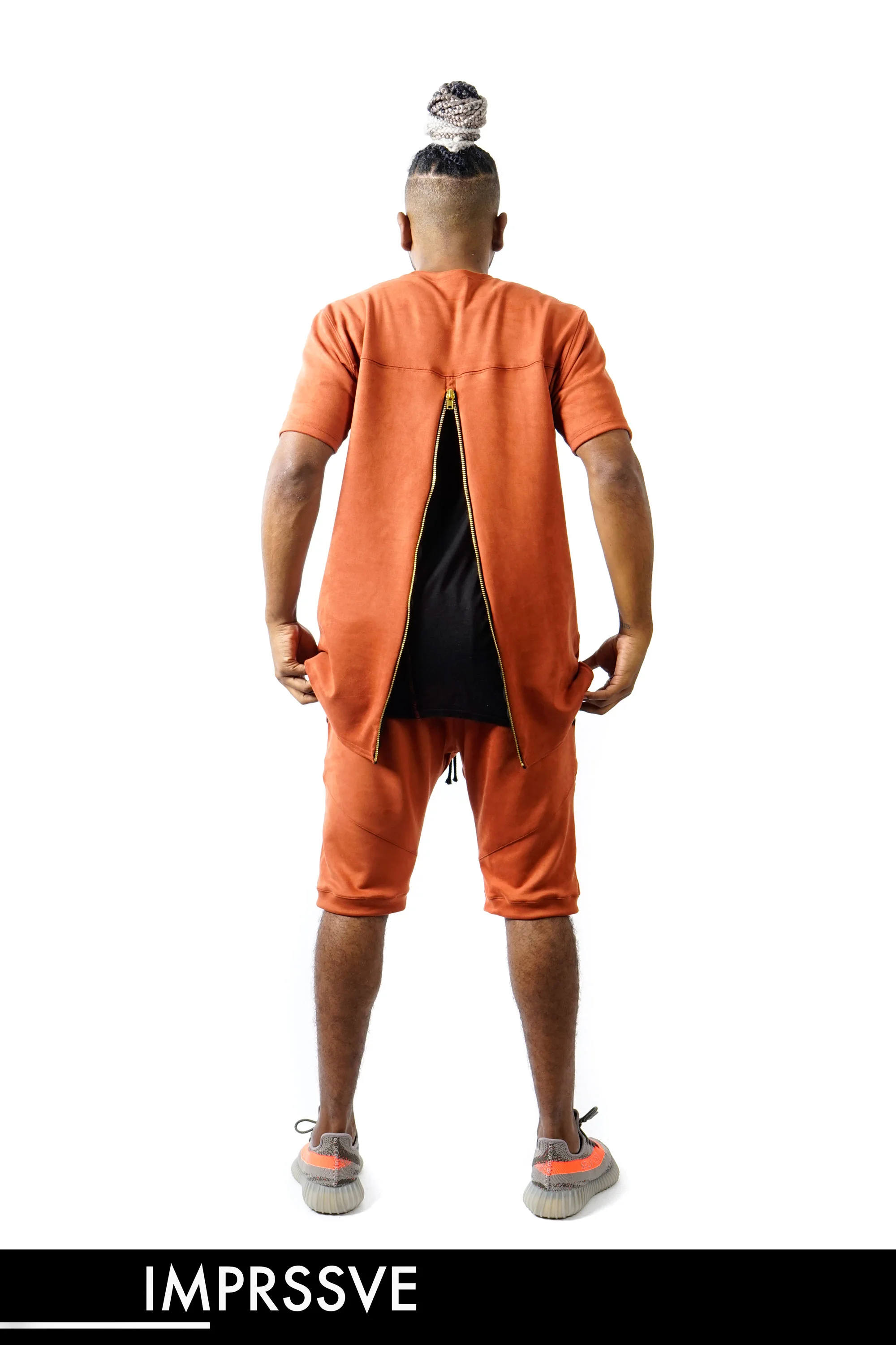 SUEDE BACK ZIP COPPER TEE