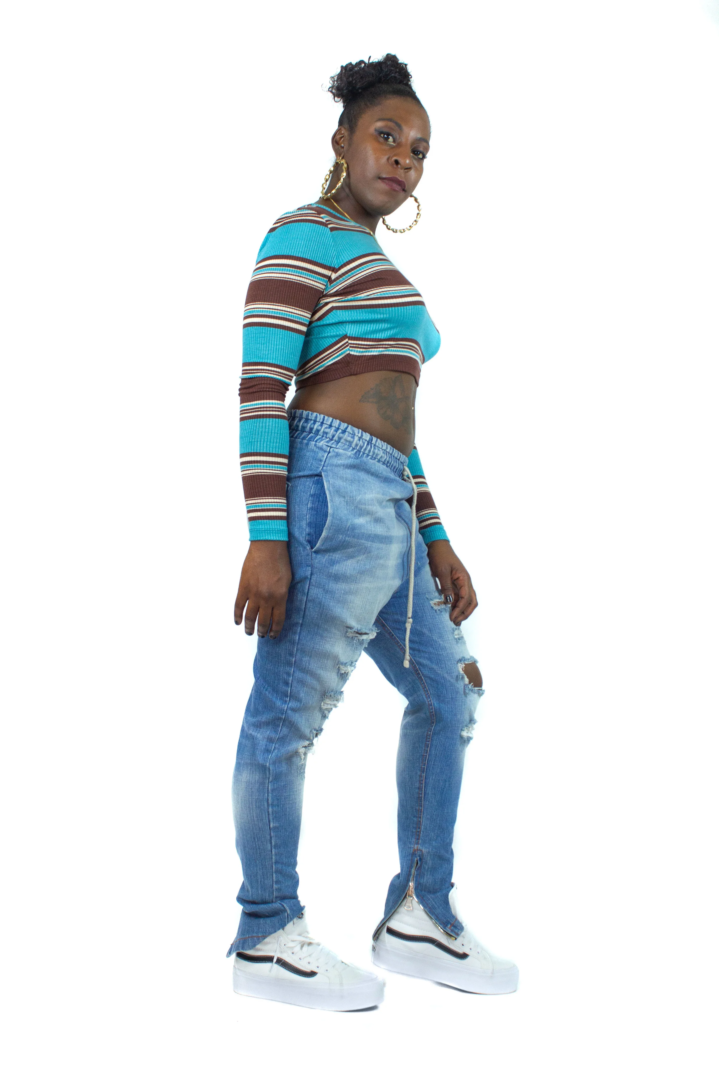 Coco Surf Stripe Long Sleeve Crop Top