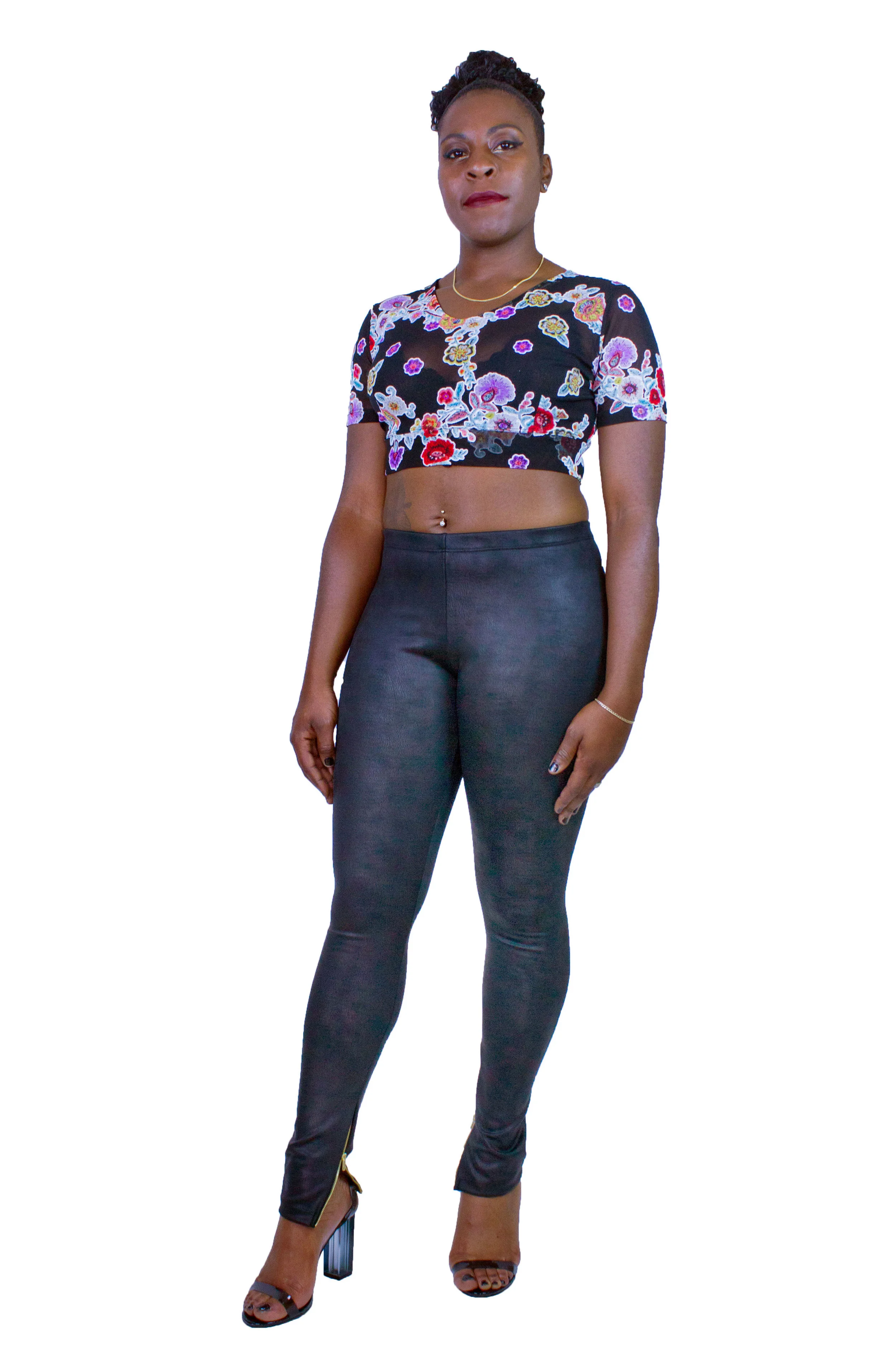 Shear Black Floral Crop