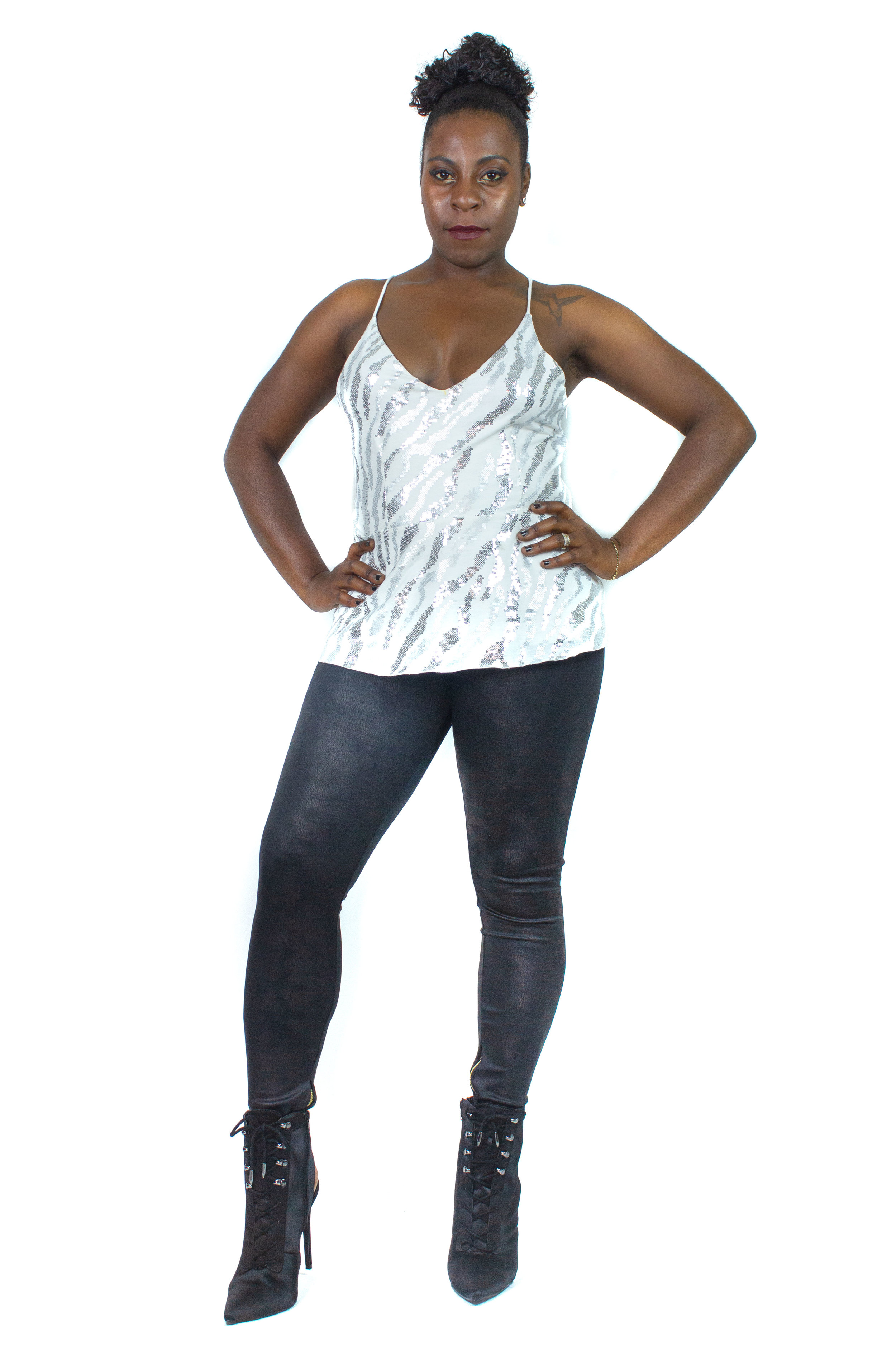 Zebra Sequin Strip Cross Back Peplum