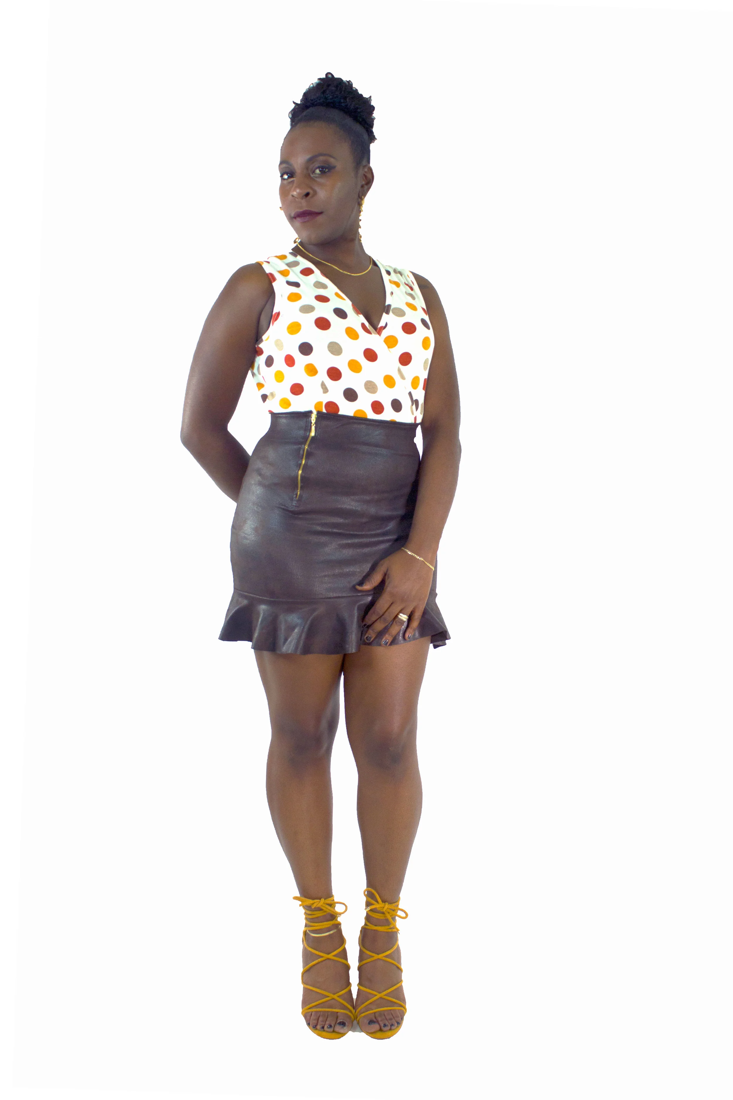 Chocolate Faux Leather Peplum Skirt w/ Zipper