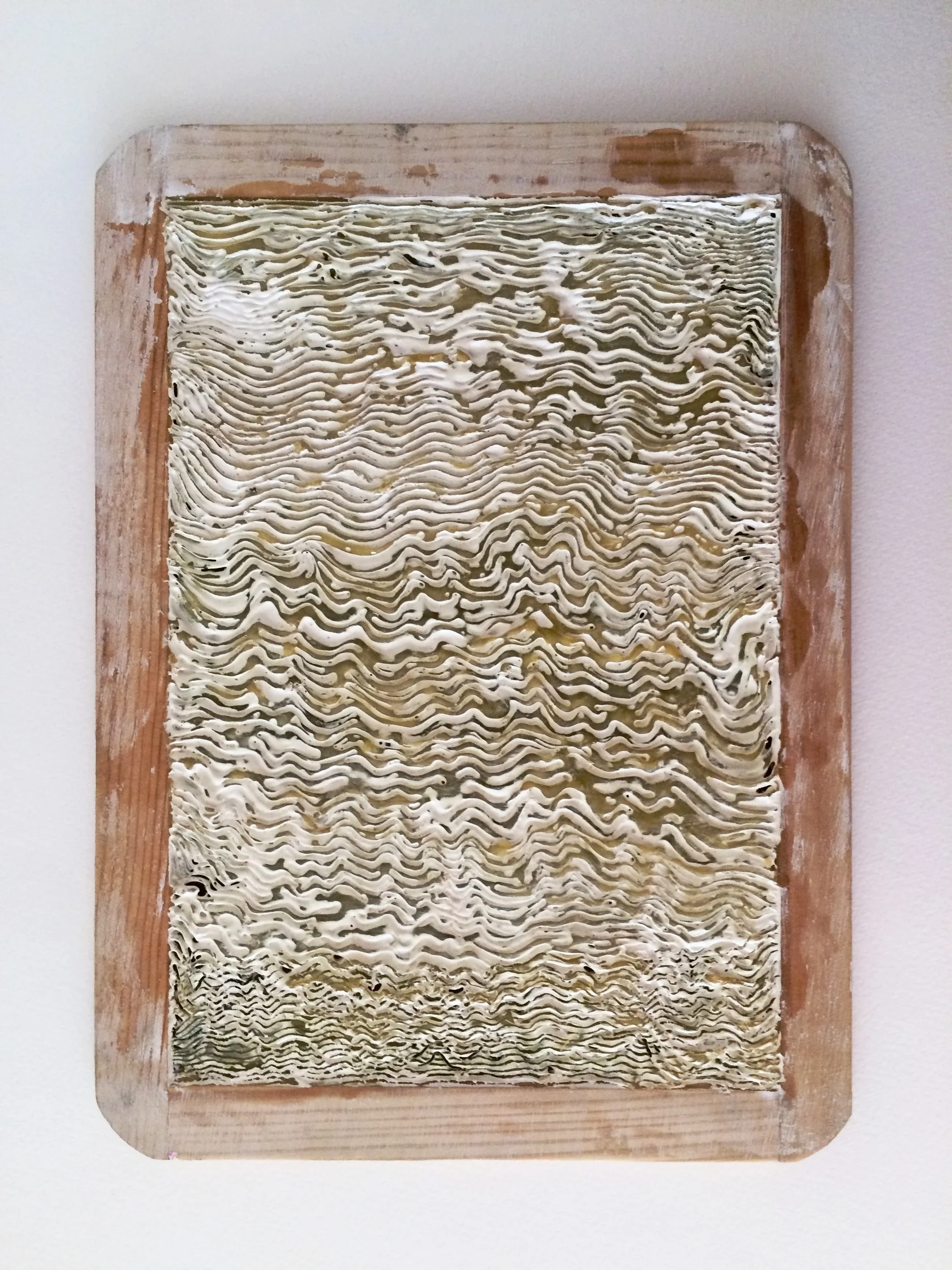 Untold , 2016, toy blackboard (wood and slate), beeswax, acrylic.