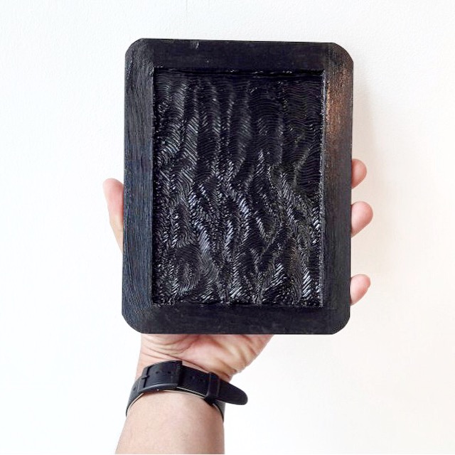 Tarred , 2016, toy blackboard (wood and slate), water-soluble oil paint.