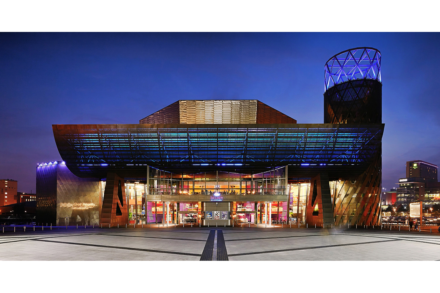 Architectural photography exterior: Lowry theatre, Salford Quays, Salford, Greater Manchester, UK. Architect: Michael Wilford. Image (C) Matthewlingphotography.co.uk