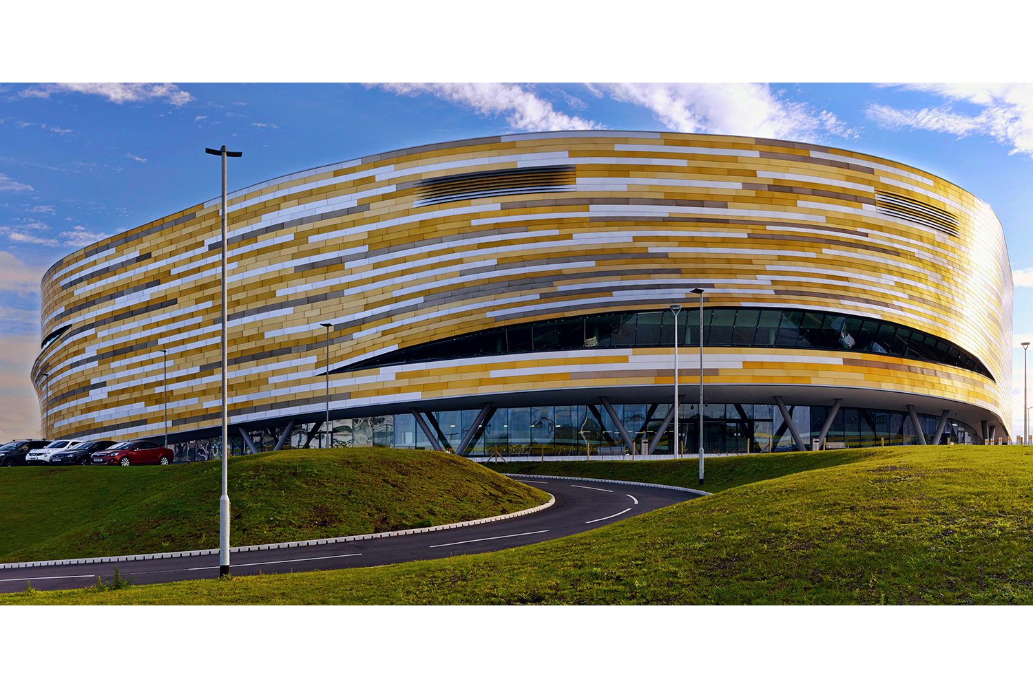 Architectural photography exterior: Derby Arena (Velodrome), Derby, Midlands, UK. Architects: Faulkner browns architects. Image (C) Matthewlingphotography.co.uk