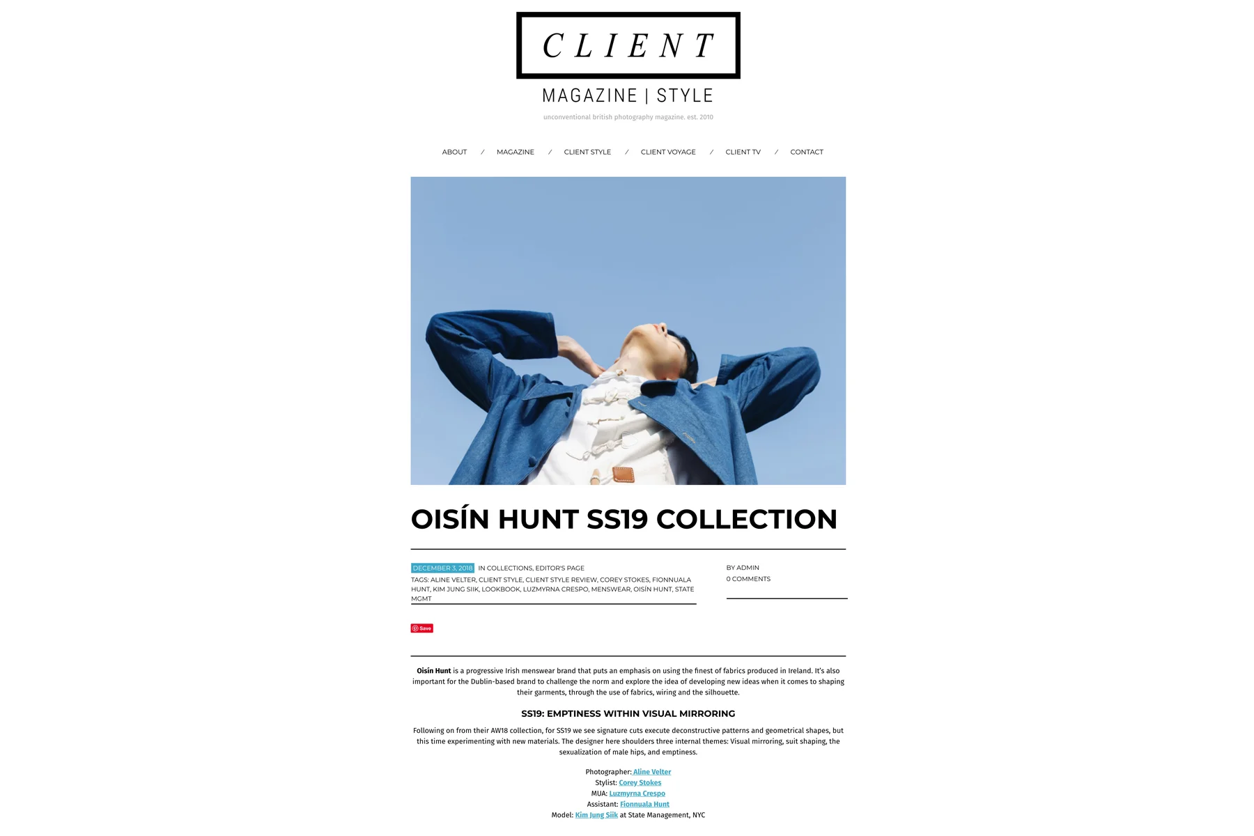 Client Magazine | Oisín Hunt SS19