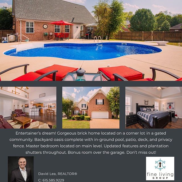 🚨Y&rsquo;all, Open House this weekend!🚨 Sunday, October 20th 2-4PM! 1040 Oakhall Drive, Mt. Juliet. You don&rsquo;t want to miss this brick beauty! Corner lot, gated community, master on main, plus bonus room. Just look 😎at this pool!