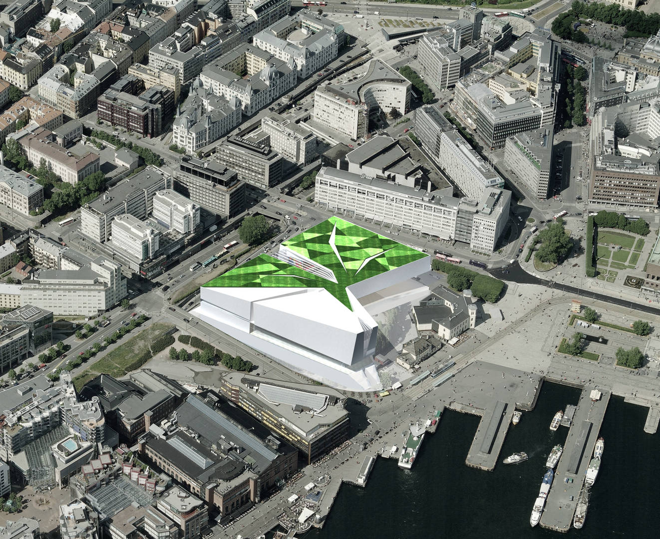 Competition Location: Olso, Norway Images: Studio Dwell New Concept. New Typology. New Museum. New City. The forward thinking Museum of today has to do more than display Art. It has to inspire. Inspiration comes from our world made up of plants, animals and minerals. All combine to influence, shape and inspire our life's experiences. Our museum combines formerly separate typologies into one new complex. The New National Museum of Art, Architecture and Design at Vestbanen will form a complex to house and display treasured art, an observatory that looks out to the Fjord, City Hall, the Akershus fortress, the Opera House and the new Munch Museum, a rooftop botanical sculptural Sky Garden of indigenous native species and an urban plaza terrain that blurs the boundary between the city and the Museum, between the visitor and the Oslo’s vibrant inhabitants. A new cultural complex for inspiration. This new typological complex will energize the existing Landmarks, consolidating the qualities of the open urban spaces and establish Oslo as the New Modern City. The primary goal of this project is to redefine the current definition of the Museum while creating a relationship with an existing city full of rich cultural heritage. The new Museum will not only represent a permanent house to a collection of treasure art but will also engage its city and its people. The new Museum complex will be open to all and represent all forms of expression. The project will fill a vital patch in Oslo’s urban fabric and energize a new cultural center. The first and most important element of the new Museum complex will be the Plazas that extend existing outdoor urban spaces and create new ones that all blend onto the main floor level of the Museum. This extended and undulating landscape will blur the boundaries between the new and old buildings and between the exterior and interior spaces. The new Entry Plaza and Heritage Plaza are open and inviting. As a gesture of connection between people and art, a third plaza is created, called the Government Plaza. This plaza is also tied to the new Museum complex and encourages circulation and involvement with the future government building. In an approach to further redefine the modern Museum complex, this project will offer elements not see in typical Museums. First will be an Observatory. Given the prominent location and the sweeping views of City Hall, the Mainline and Local Station Buildings, the Akershus Fortress and the Fjord, it seems important to offer these views to people. The spectacular views are sure to inspire the young and old. From the Observatory is connected another element not seen in typical Museums, a Sculptural Sky Garden. The Sculptural Sky Garden will serve as a sanctuary consisting of native indigenous plant species to Norway and serve as a backdrop to a spectacular sculpture park. The goal of the new Museum complex is to inspire. Nature, whether plants, animals, minerals, or the sky with its light and colors, have all served to inspire people and art. This new complex will serve as the catalyst. New City.