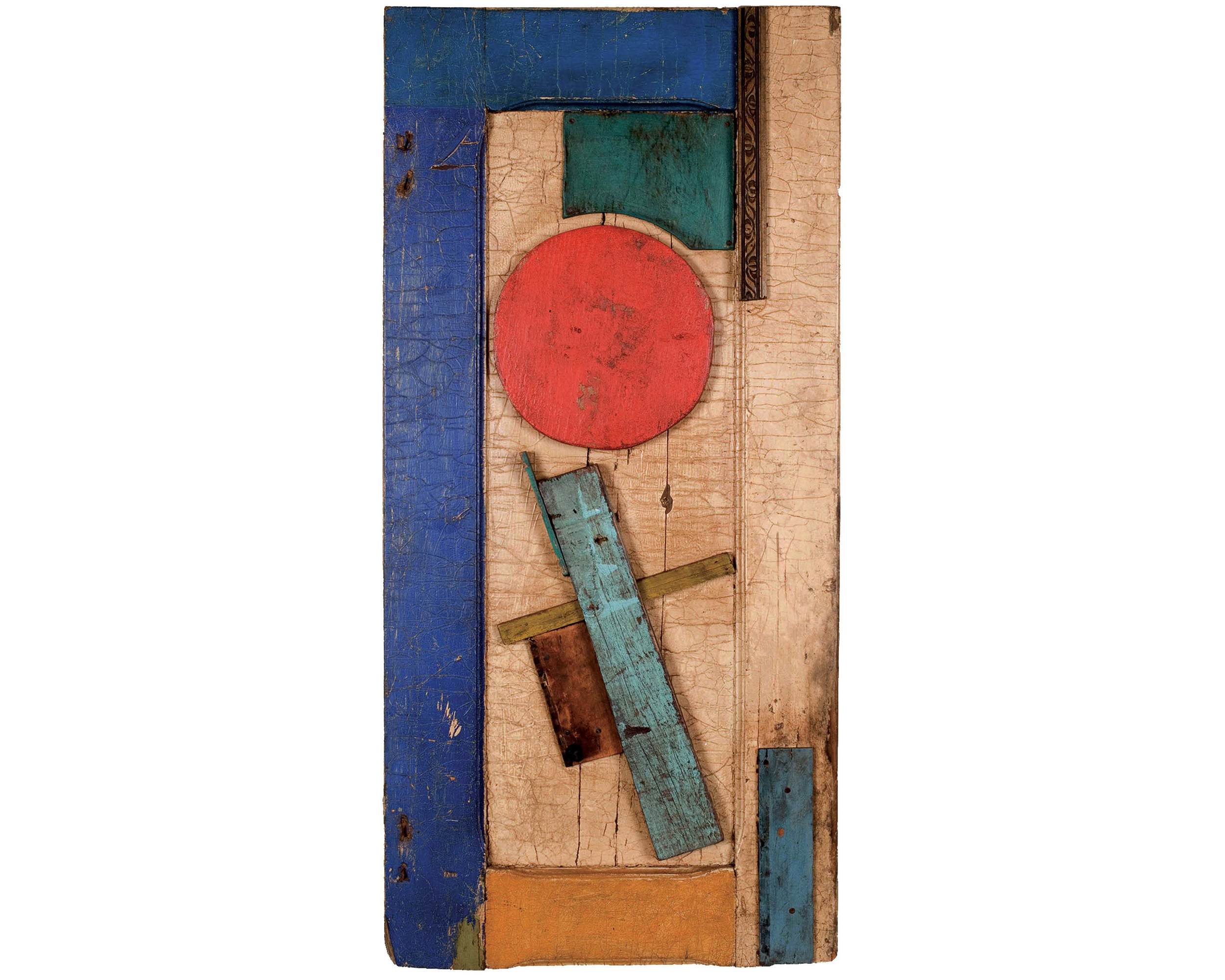   Unattributed. Unsigned.&nbsp;  In the style of Vasilii Ermilov. Construction on wooden plank. &nbsp;90 x 44 cm. 