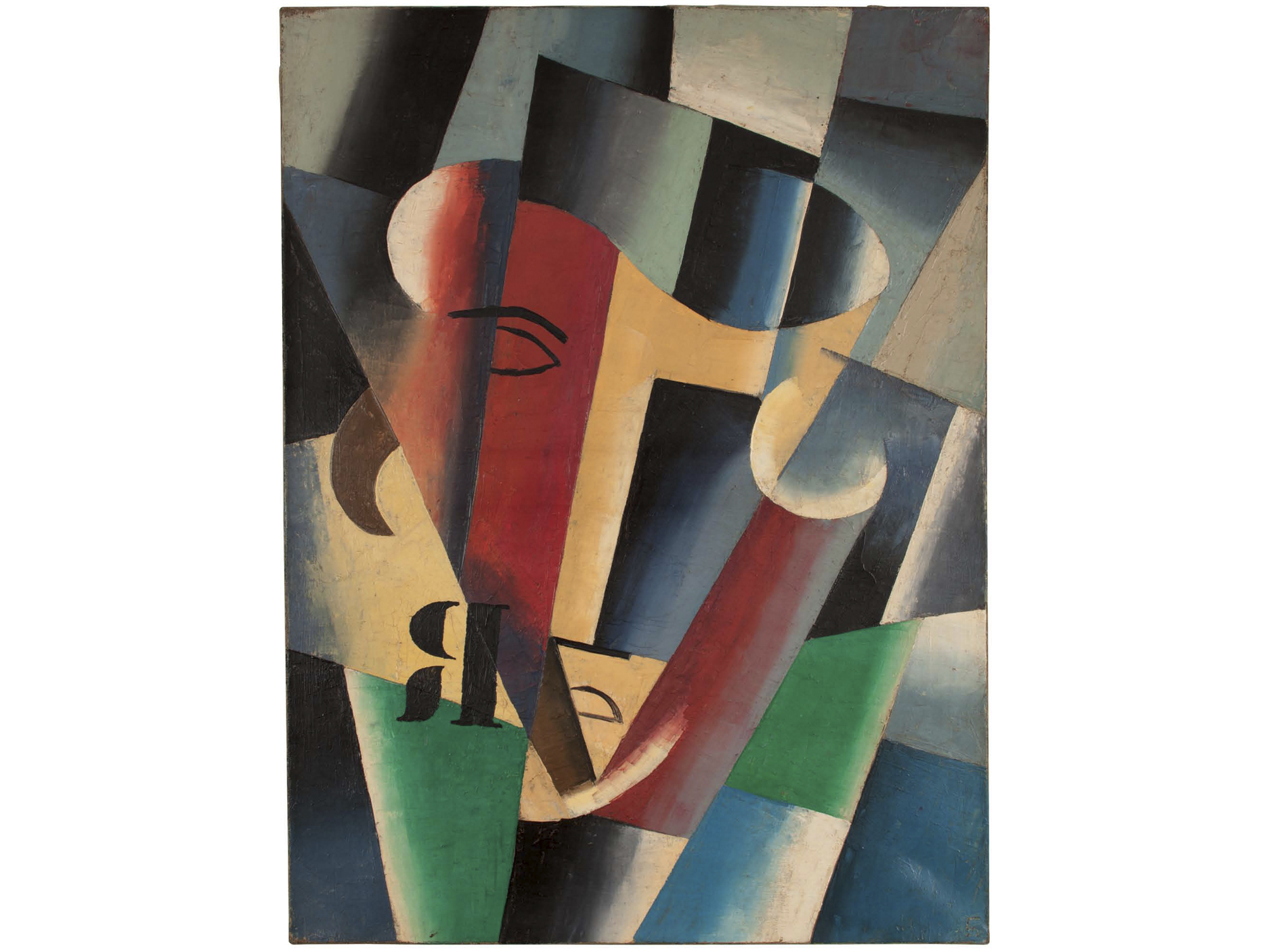   Unattributed.     In the style of Lyubov Popova.&nbsp;   Signed “B” in Russian, lower right front.   Oil on canvas. 46 x 61 cm. 