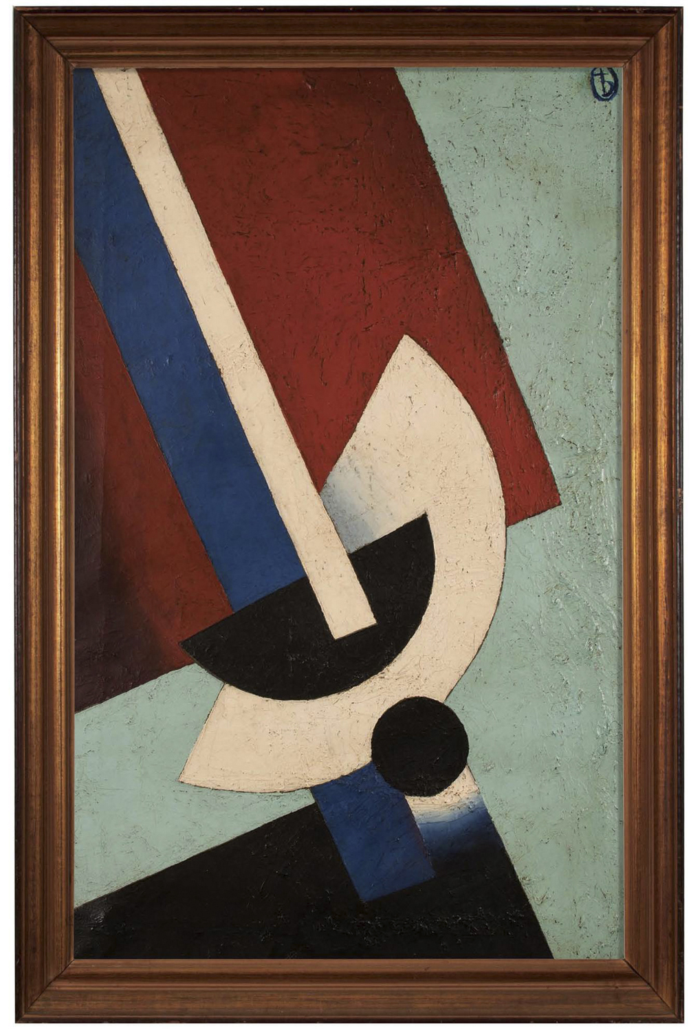  Unattributed. In the style of Alexander Rodchenko Signed " b” (archaic Cyrillic “yat” symbol), &nbsp;upper right front.&nbsp; Oil on canvas. 50 x 83 cm. 