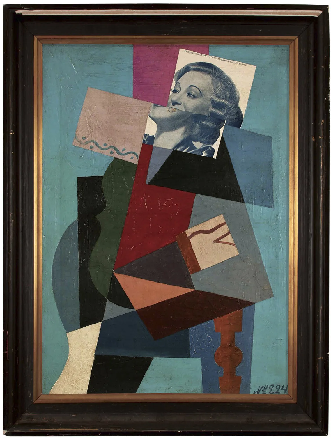 Unattributed. Unsigned. In the style of Ivan Puni. “No. 224” written on lower right front corner. Mixed media on canvas. 70 x 50 cm.