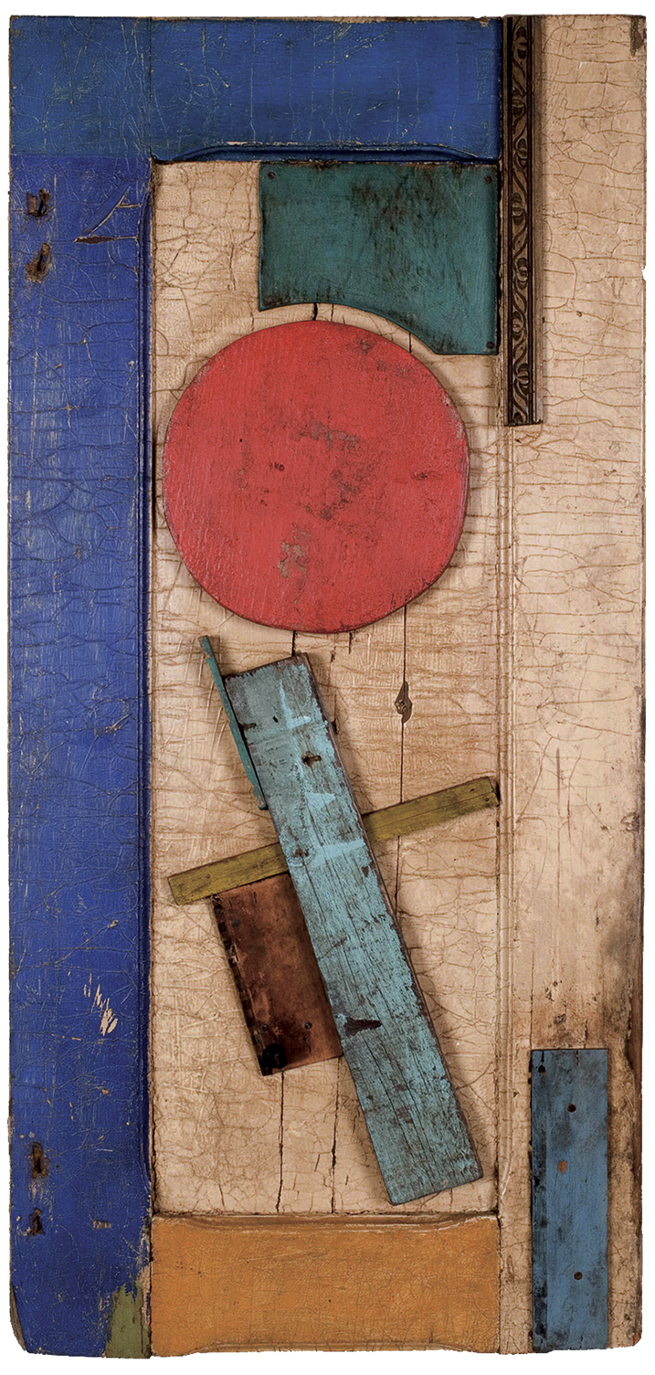  Unattributed. Unsigned. In the style of Vasilii Ermilov.&nbsp;Construction on wooden plank. &nbsp;90 x 44 cm. 