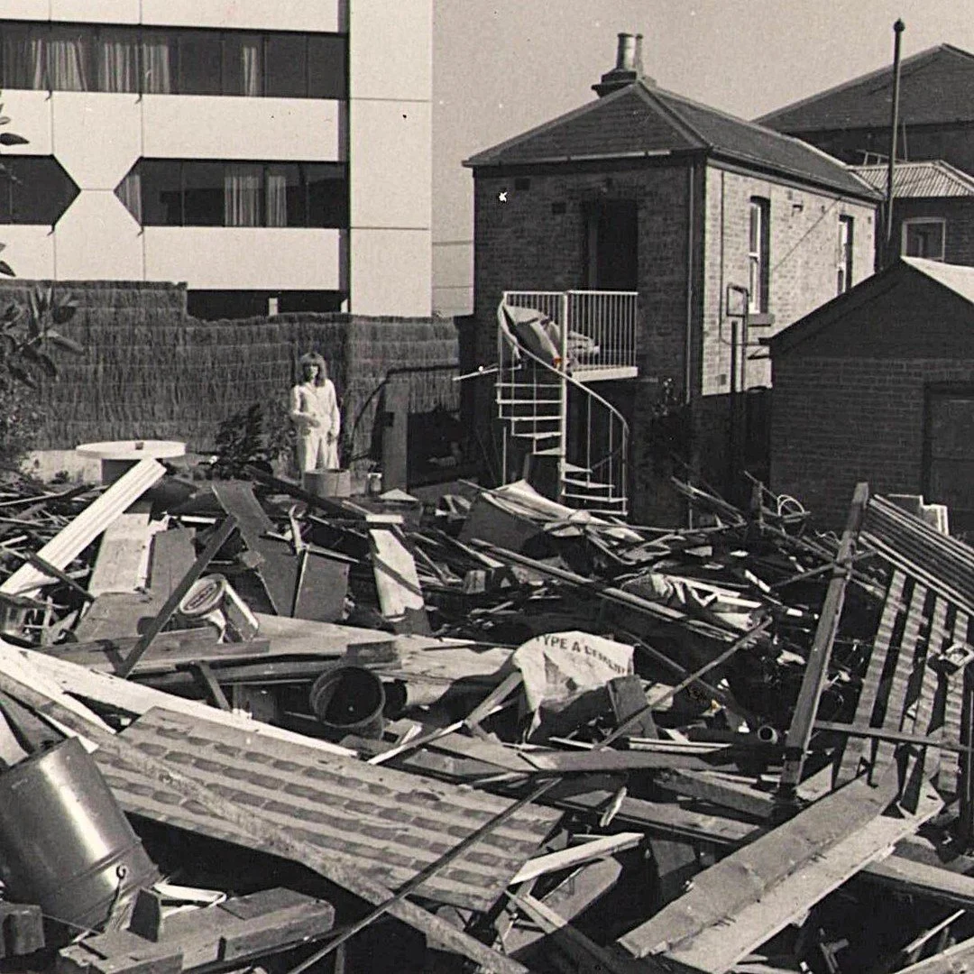 RIP Cherryl 🍒 Barassi: St Kilda legend + indomitable matriach of Marli Place. This is Cherryl in 1977 gazing out over the grim disaster of the backyard that she would soon conquer. She was sometimes fierce, always hilarious and madly independent to 