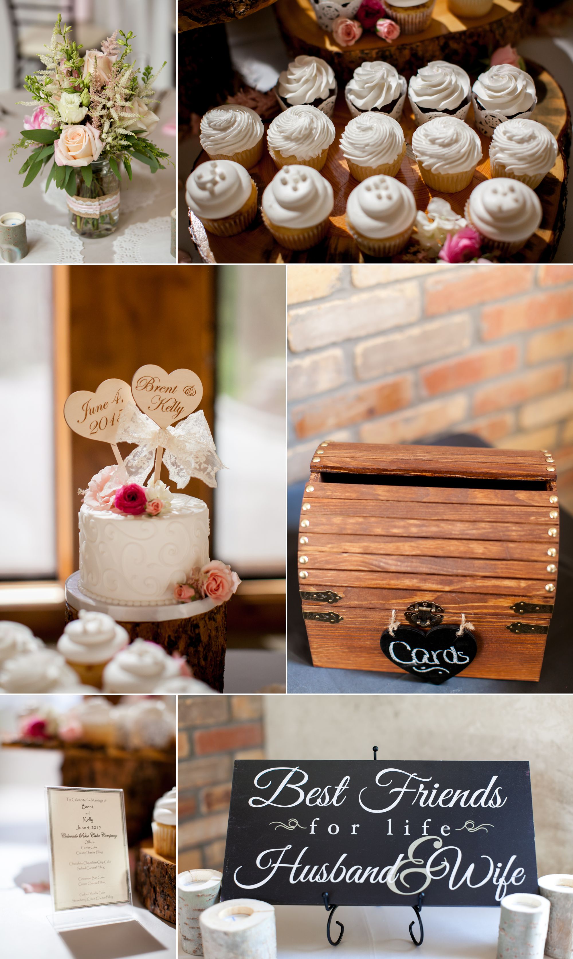 Gorgeous cake and cupcakes by Marci with Colorado Rose Cake Company and flowers by Floral Design of Europe