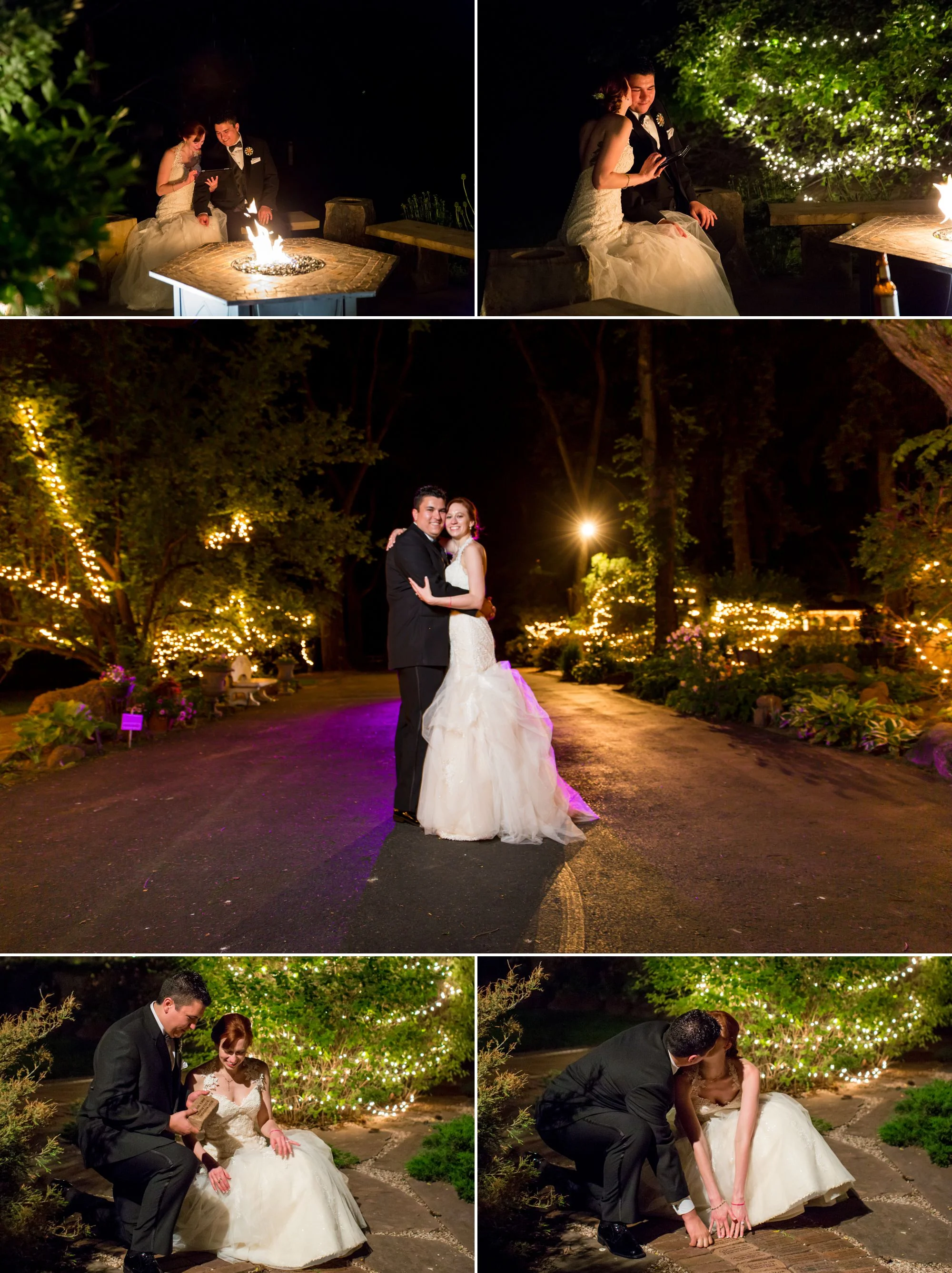 Bride and groom getting the first look at their photos just before the brick laying ceremony!