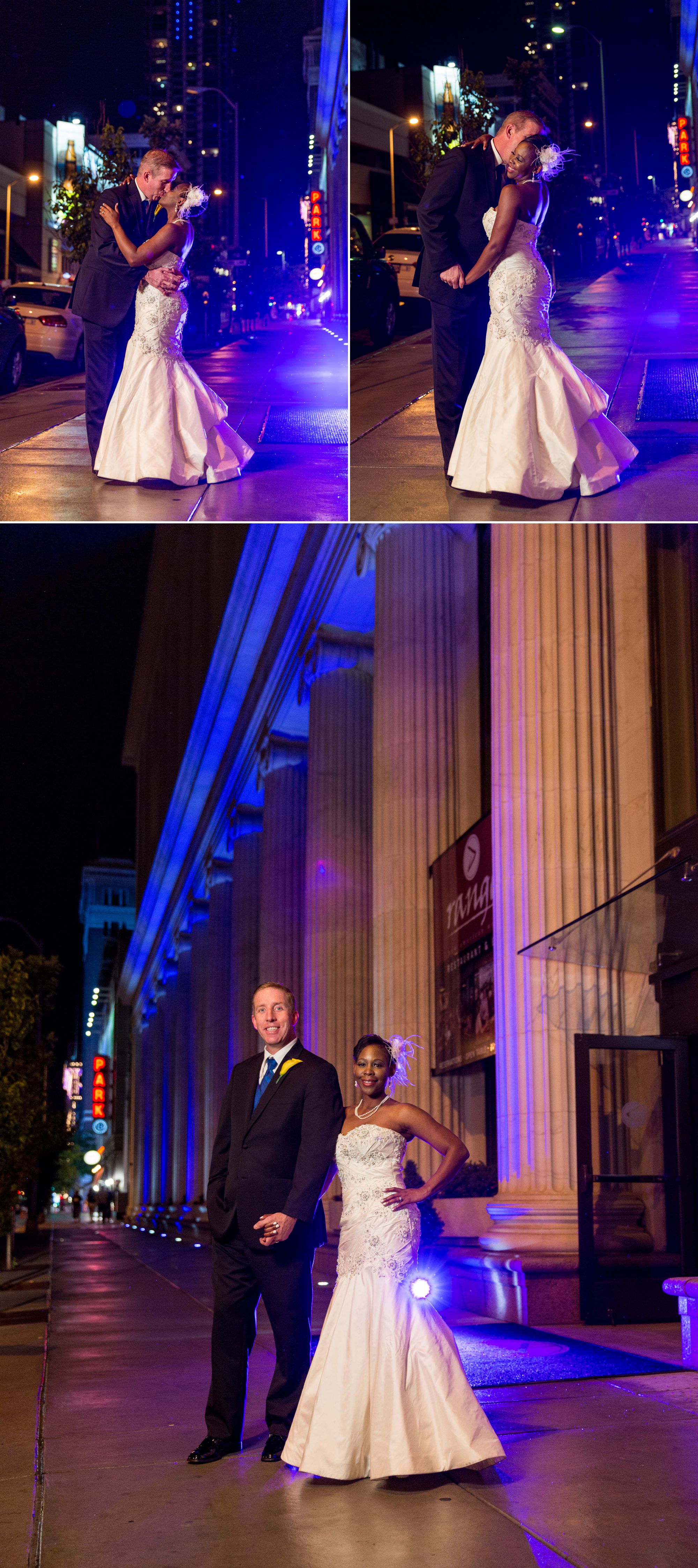 We headed for Union Station, but the lights were out!! Thankfully the bank had some great lighting that we could add to! Dress by Justin Alexander.