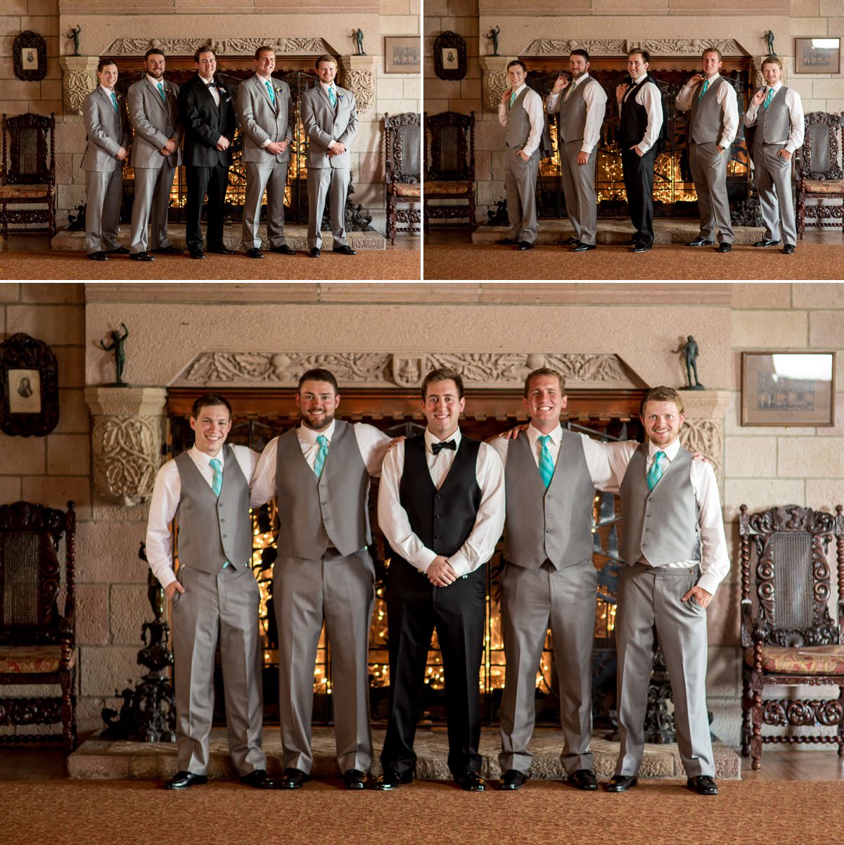 Cherokee Castle has some of the most amazing details with huge fireplaces, amazing stone and beautiful art! What better place that photos with your bridal party!