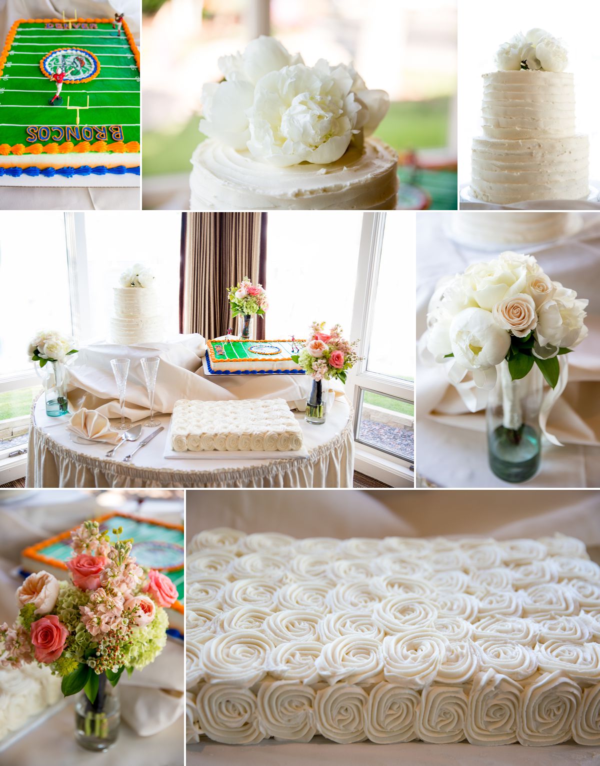 Gorgeous cakes by Babette's Feast Catering and Bakery and Broncos cake by Johnson's Corner! Palmer's Flowers had the most amazing floral arrangements to accent these beautiful cakes!