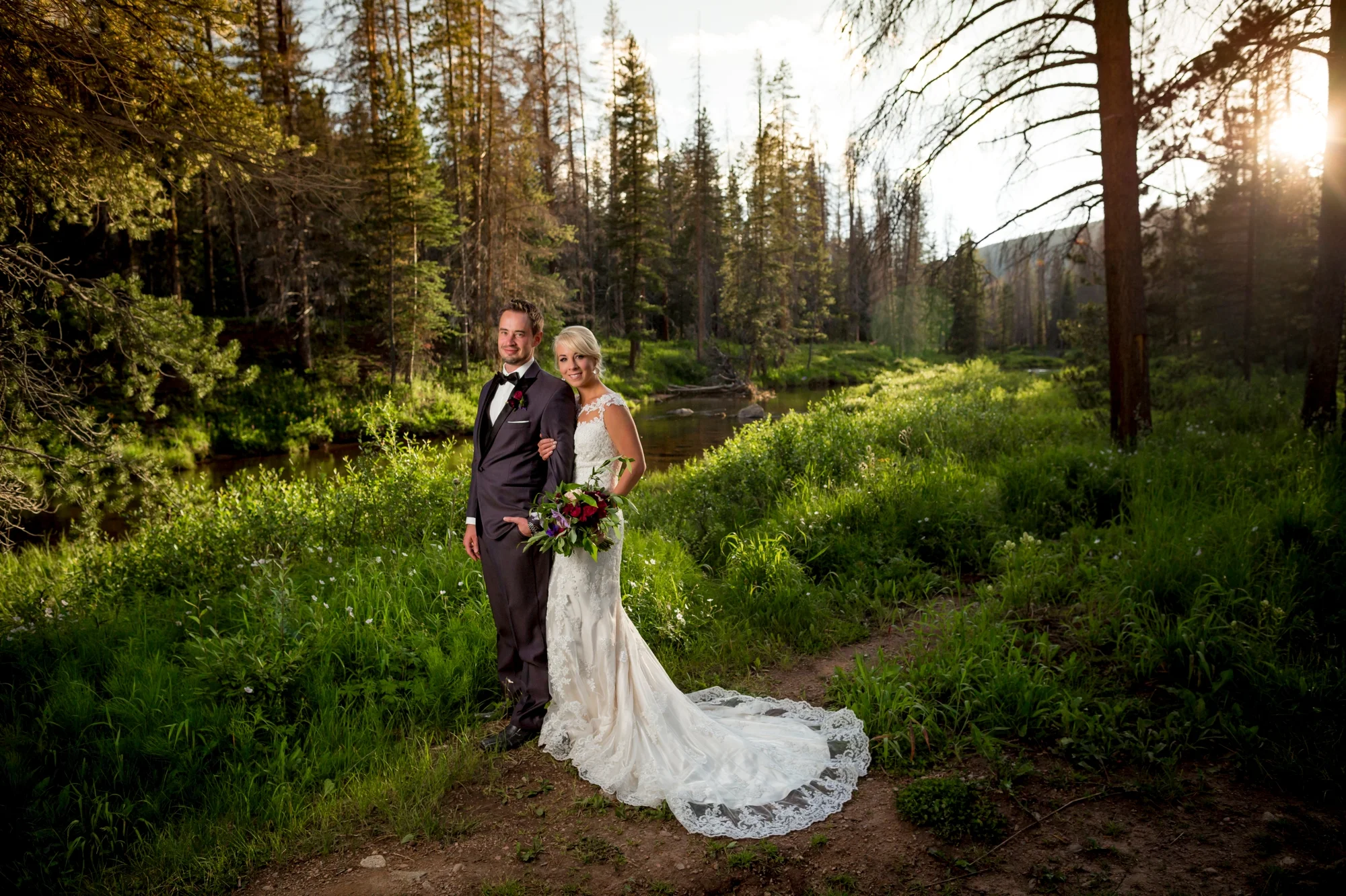 Dress & Tux from Dora Grace Bridal, Dress by Miss Stella York, Tux is Portofino