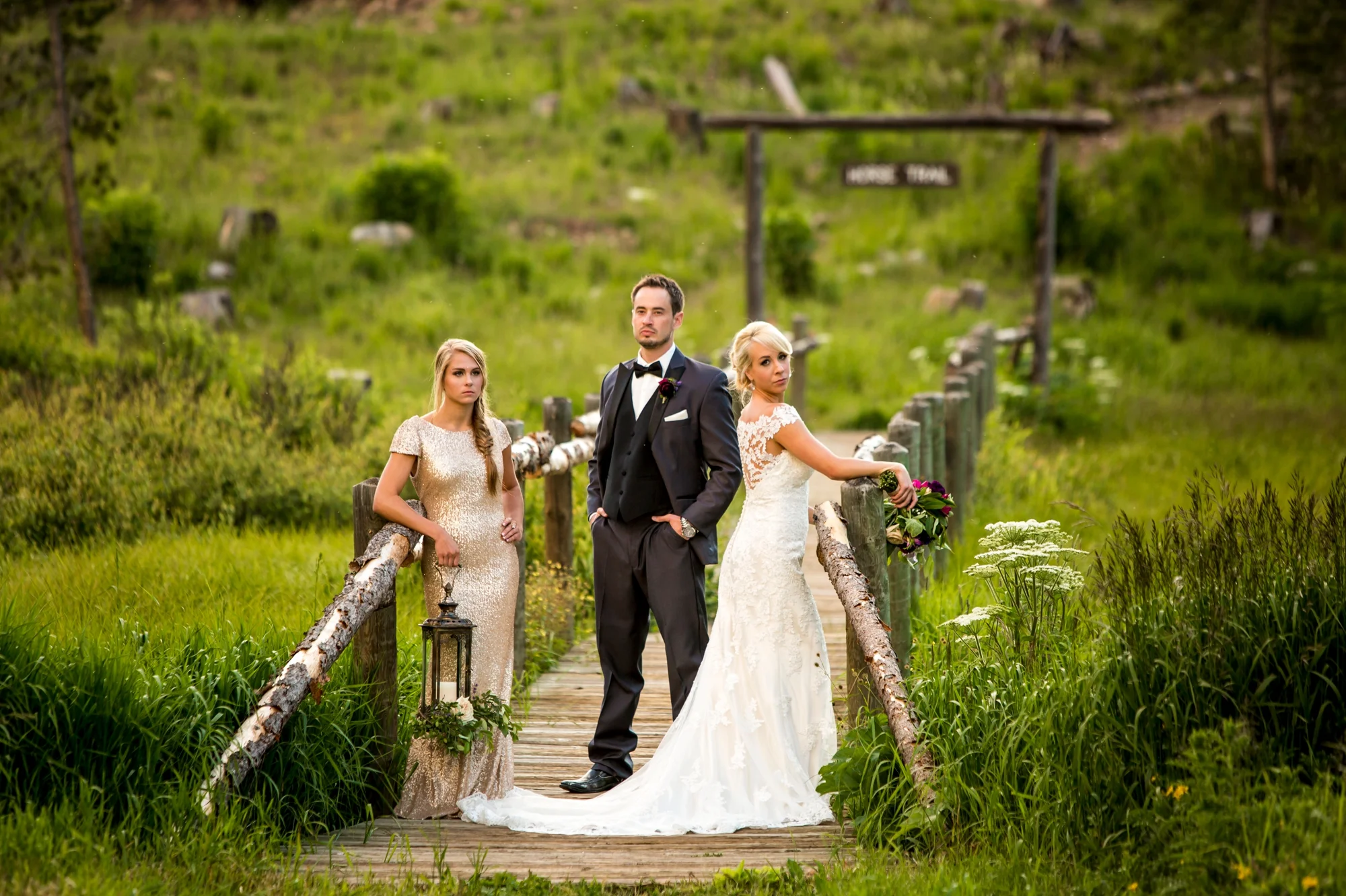 Dress & Tux from Dora Grace Bridal, Dress by Miss Stella York, Tux is Portofino & Sorella Vita Designer series Bridesmaid Dress: Modern Metallic 