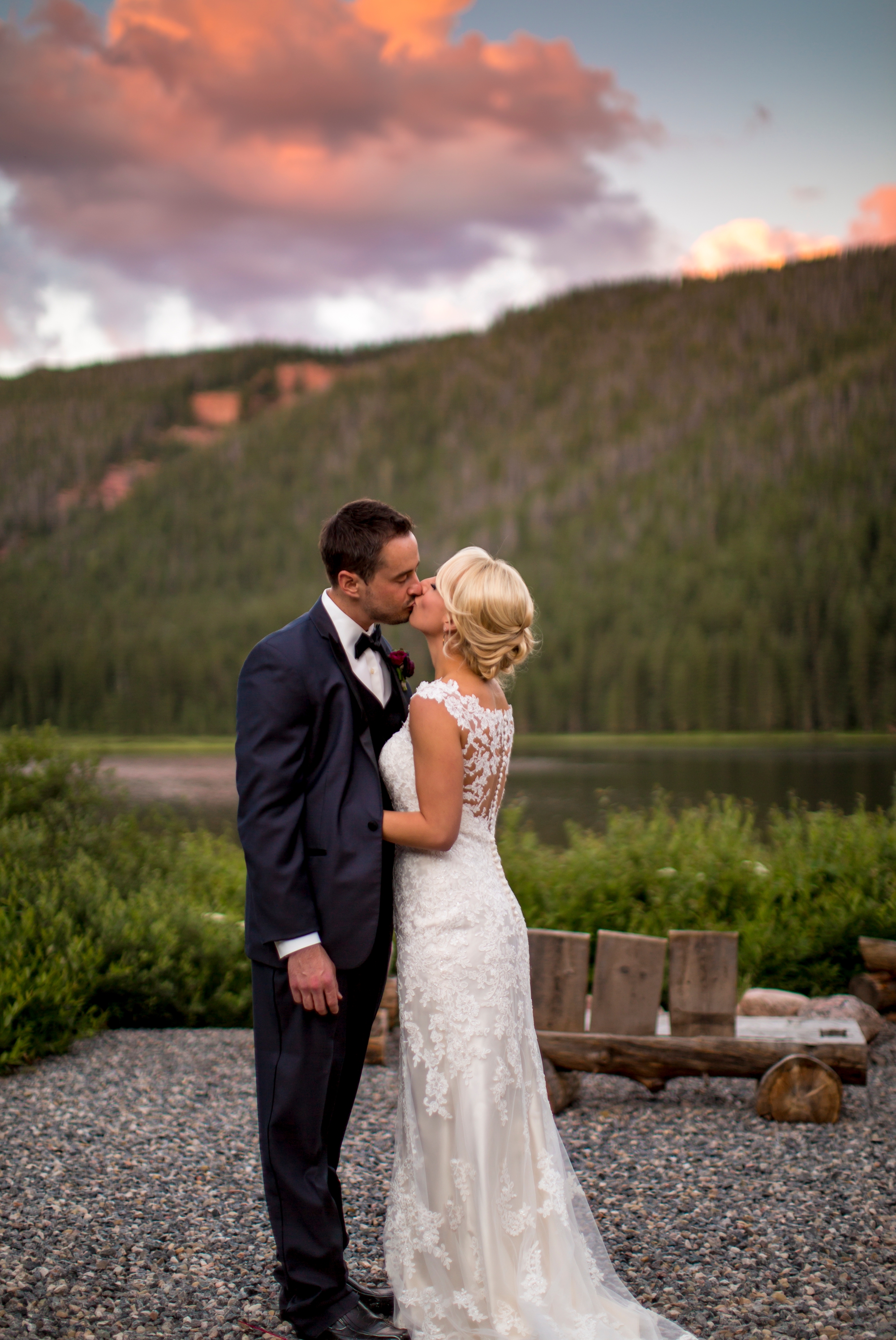 Dress & Tux from Dora Grace Bridal, Dress by Miss Stella York, Tux is Portofino 