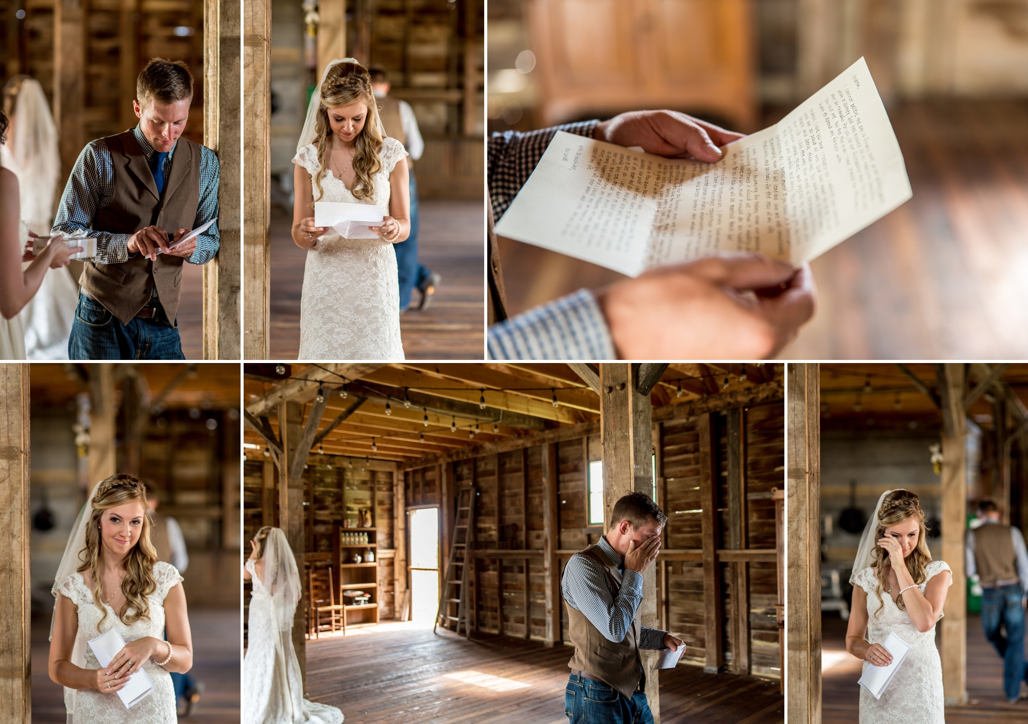 Before the first look, Andrew and Leslie exchanged cologne they purchased for each other and letters. Love this series as they have no idea what the other is doing, but the last two images were taken within a second of each other and they're both wiping tears.