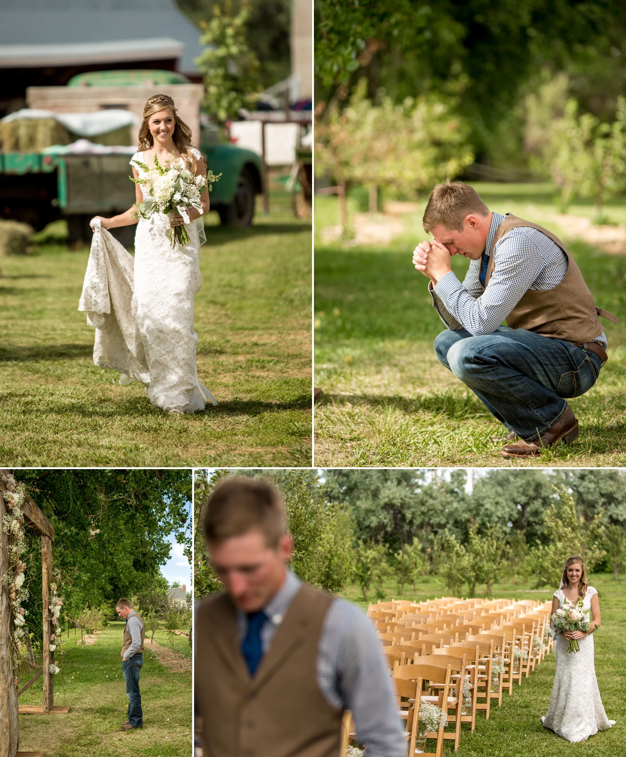 One of the most emotional first looks we've had. As Leslie was approaching the ceremony location, Andrew was knelt down praying and with each step she took, the anticipation grew.