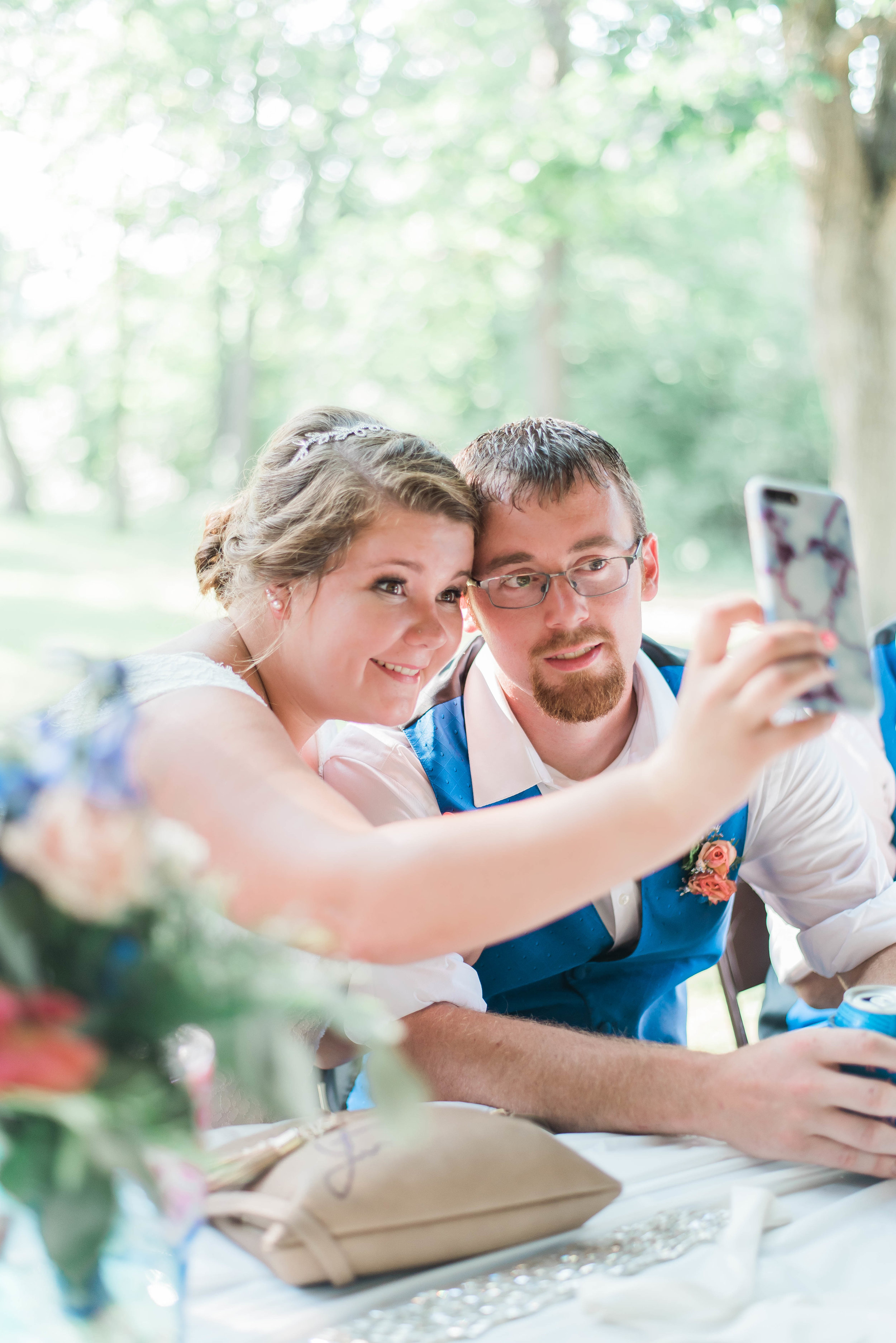 bride and groom first selfie