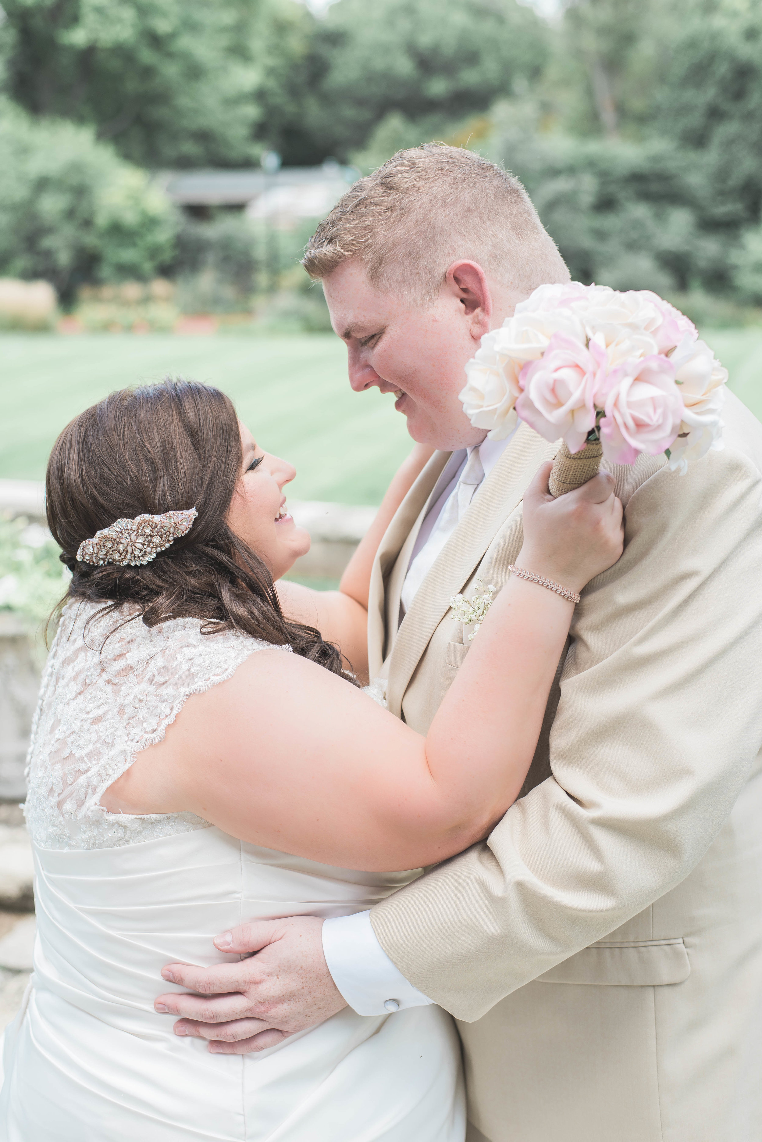 bride and groom looking at each other