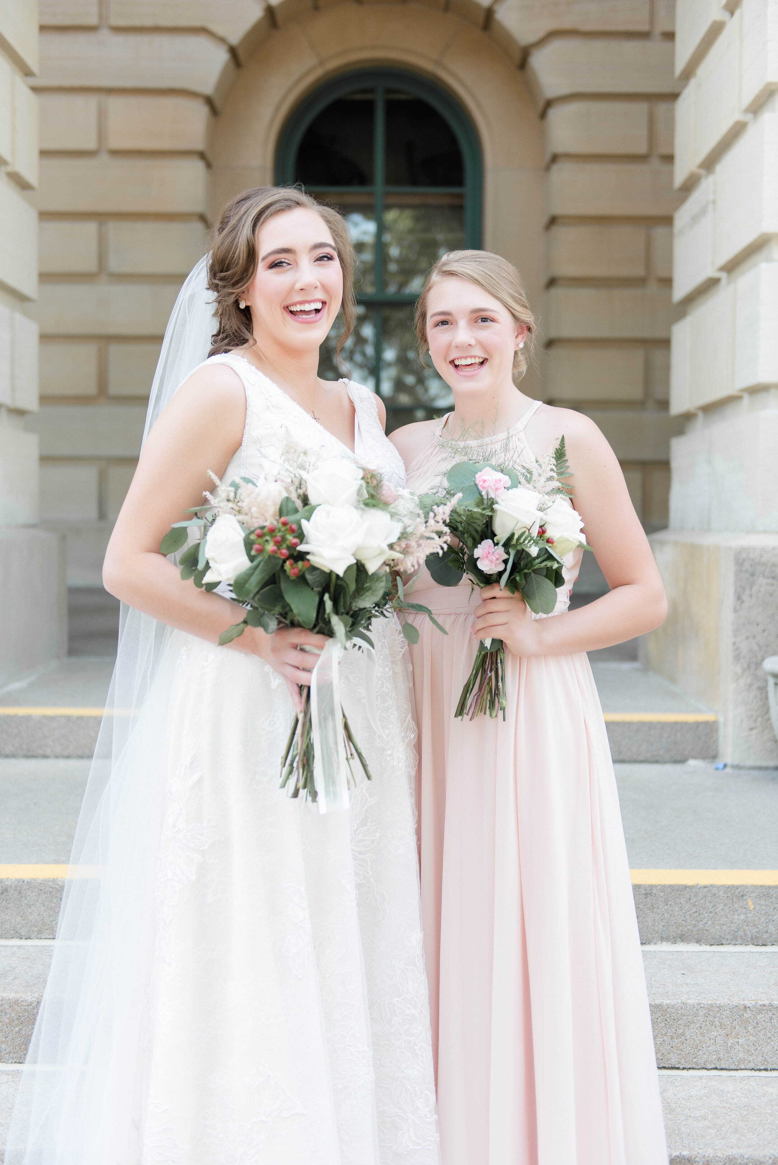 bride and bridesmaid blush pink dress 
