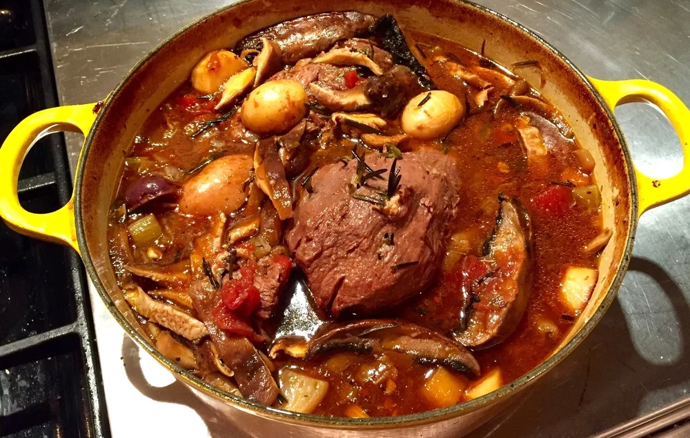 Dutch Oven Garlic Rosemary Stew with Winter Vegetables & Portobello Mushrooms