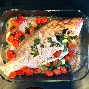 Roasted Whole Red Snapper a la Catalana