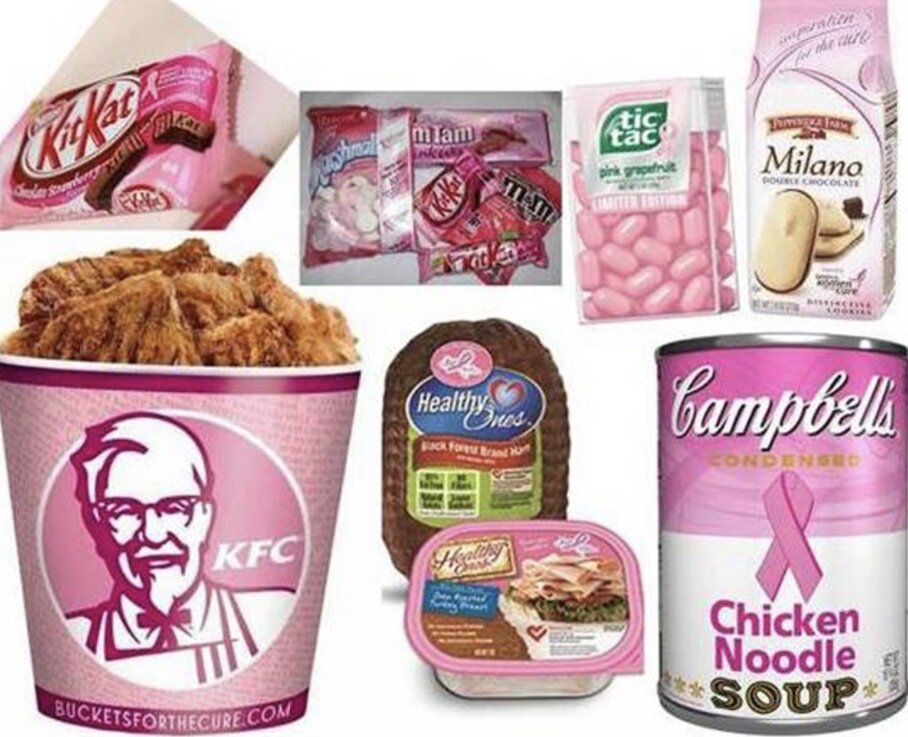 Fried chicken, processed meats, and candy for the cure? Let’s get real! Think before you buy pink!