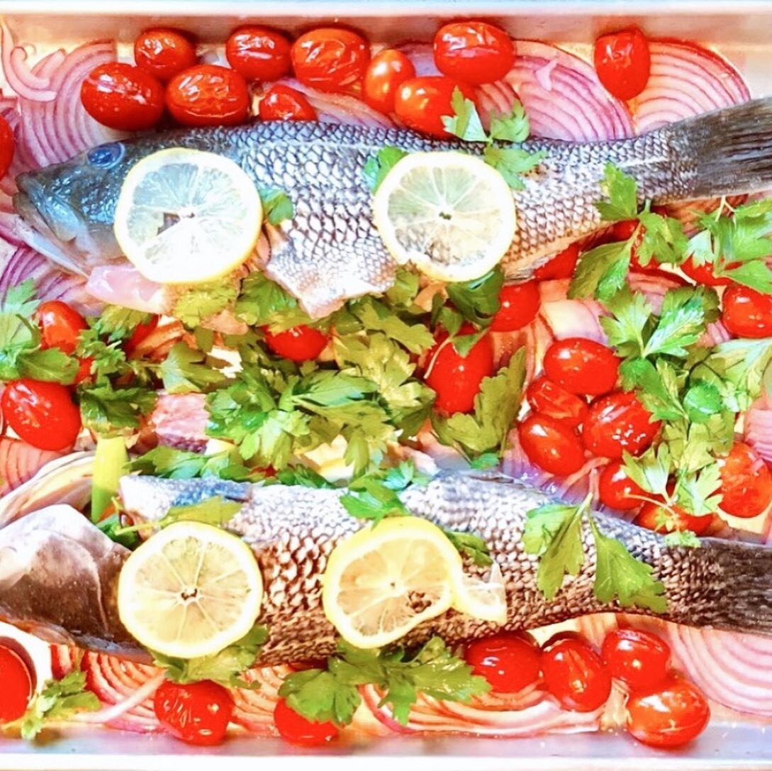 ROASTED BLACK SEA BASS🐟
I spent the last 2 weeks in Croatia, where there was no shortage of amazing seafood &amp; fresh veggies from the garden of the villa where we stayed.
.
Food was simple, but super healthy &amp; absolutely delicious.
.
The Medi