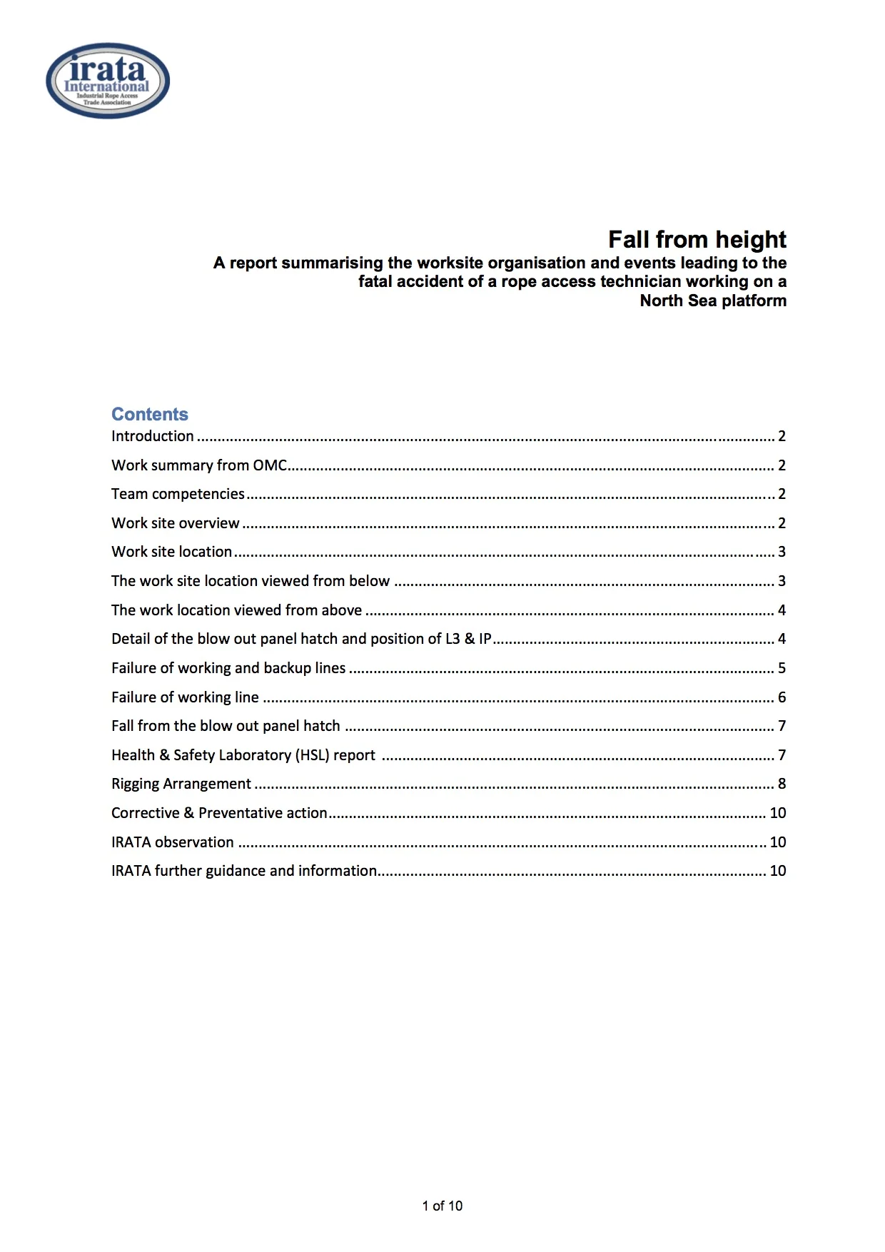 Rope Access Fatality Report Released 