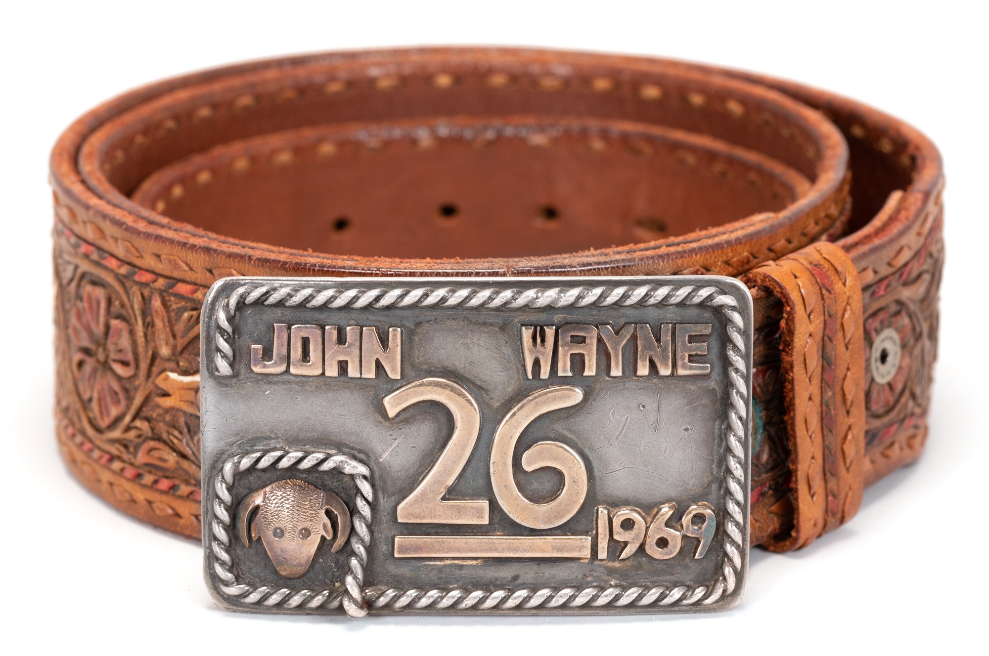 John Wayne 26 Bar Belt Buckle on a Sisco belt presented to him by Ronald  Reagan. — Old West Events