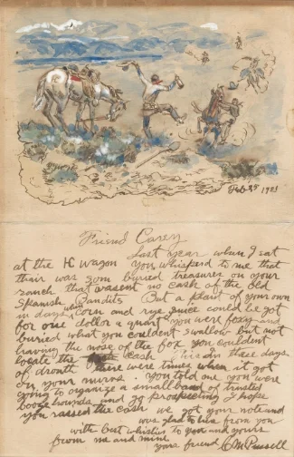 C.M. Russell illustrated letter to Harry Carey