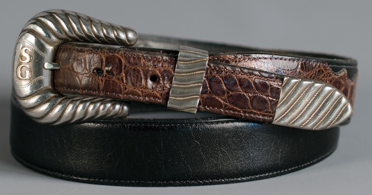 Lot 73: Edward H. Bohlin Cheyenne 3-piece Buckle Set with Two Belts, Sold $944. Provenance: From the Estate of Snuff Garrett.