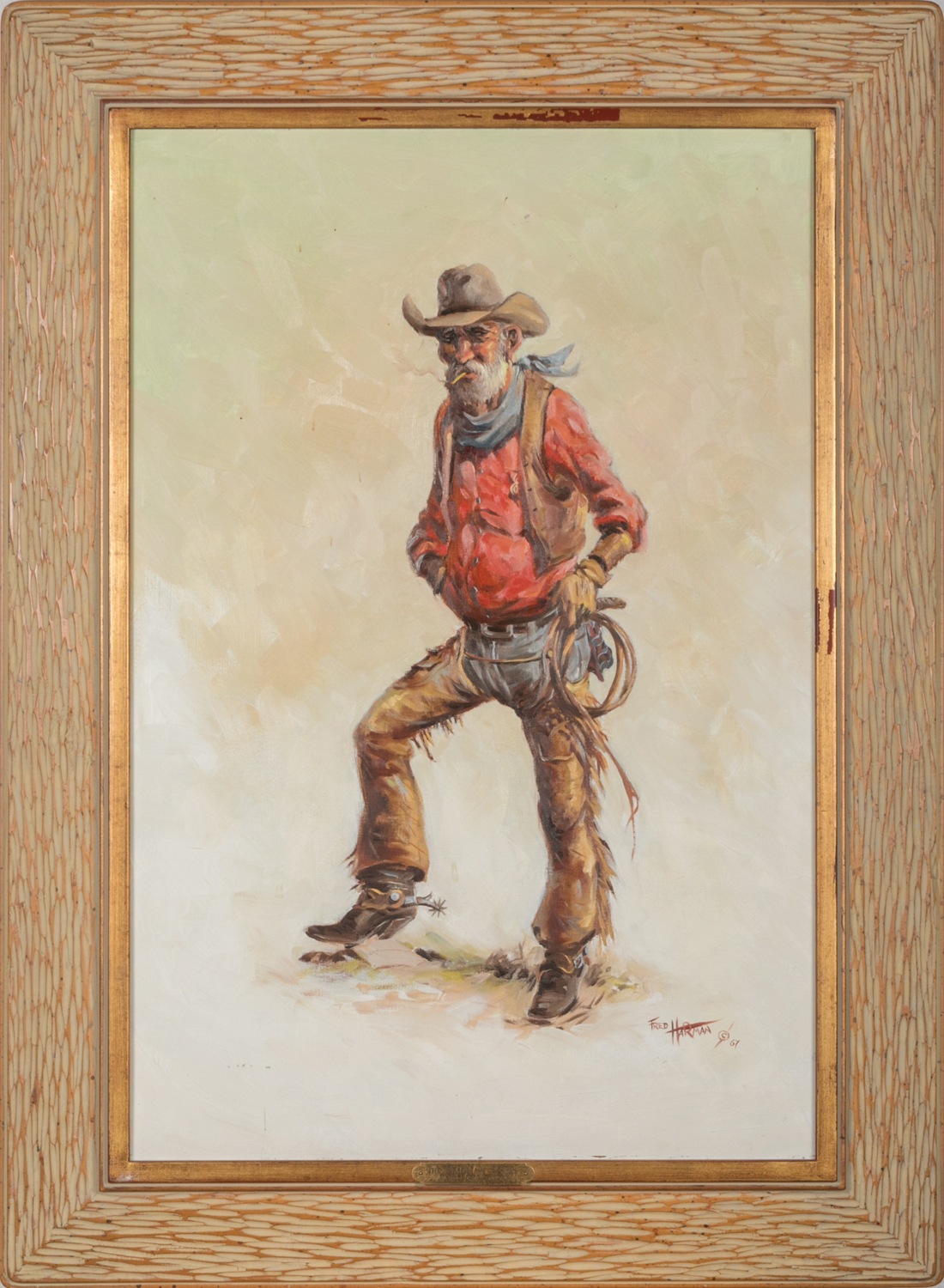 Lot 169, Fred Harman, The Pride of Texas, Oil on canvas, 24" x 36". Literature: The Cowboy in Art, by Ed Ainsworth, pictured on page 132. Book included. The Great West in Paintings, by Fred Harman, 1969, pictured on page 140. Fred Harman. Provenance: From the Estate of Snuff Garrett. Sold $2,360