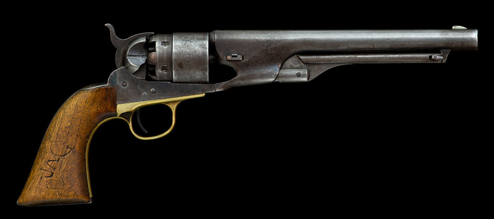 Concho #122 38mm Western cráneo cruzadas 1861 revolver Colt Antik-Plata