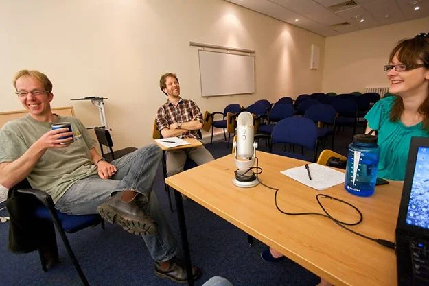Getting ready to record an episode of Naturally Speaking with David Bailey, Rob Critchlow, and Zara Gladman.