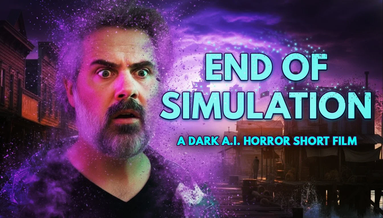 Poster for “End of Simulation,” a dark AI horror short film written and directed by Eric Rusch.
