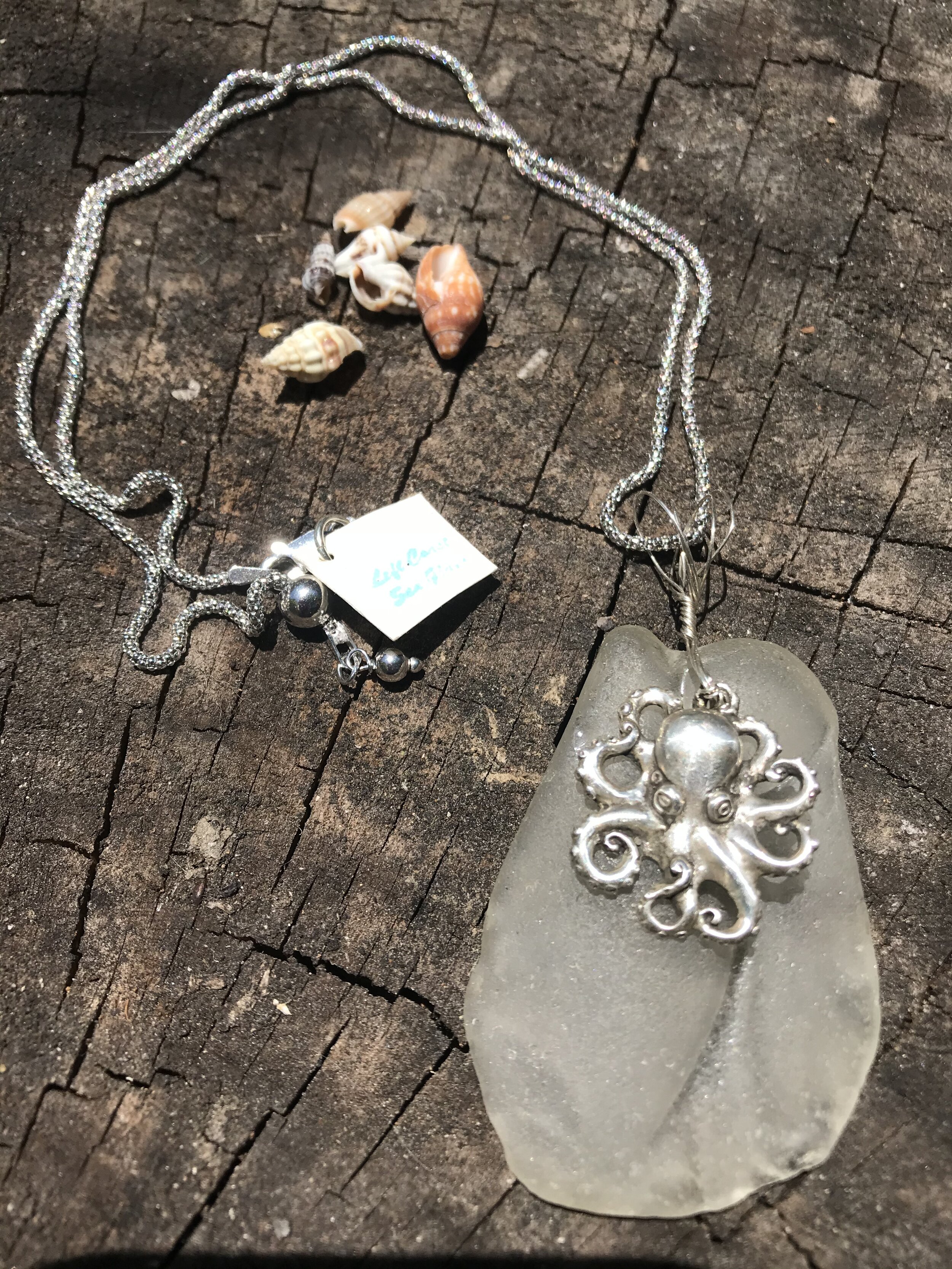 White seaglass pendant