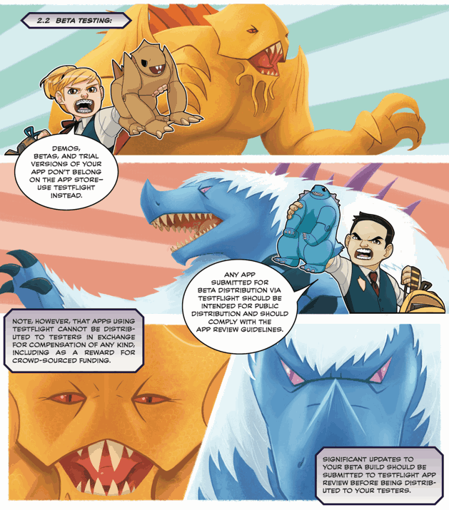 In the App Review Guidelines Comic Book, this Pokemon-like fight has nothing to do with the captions or